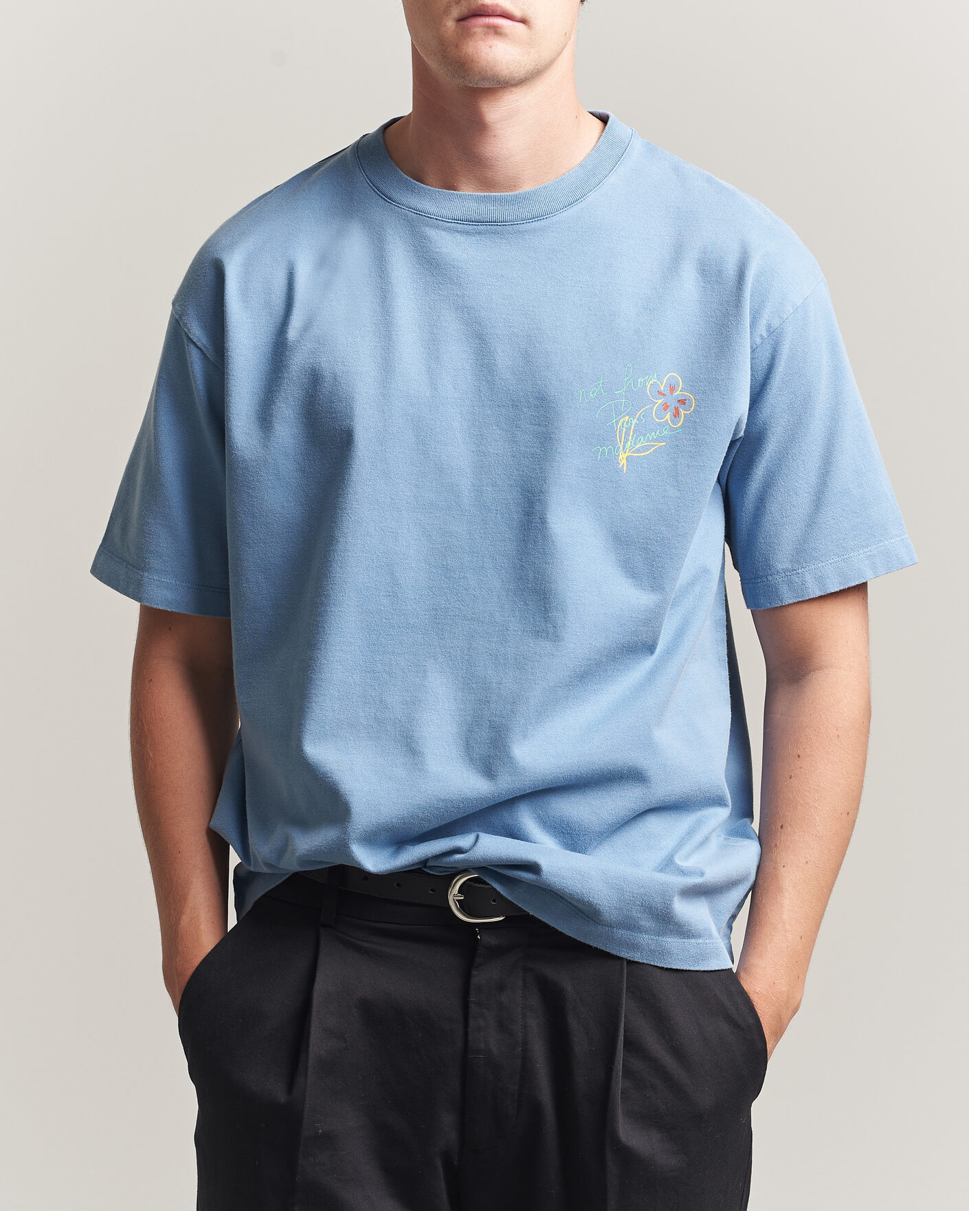 Men | T-Shirts | Drôle de Monsieur | Esquisse Slogan T-shirt Light Blue