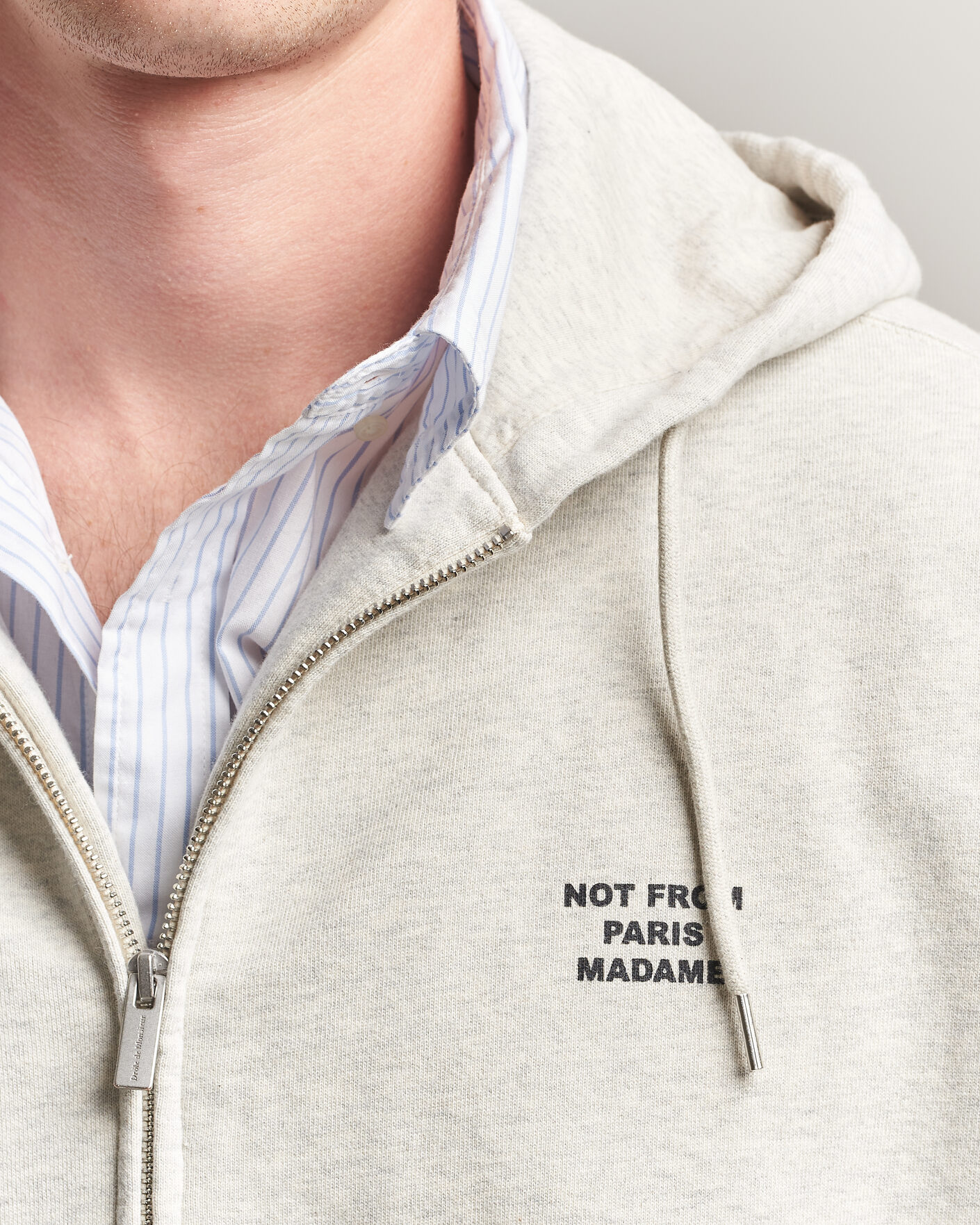 Men | Sweaters & Knitwear | Drôle de Monsieur | Slogan Full Zip Hoodie Grey