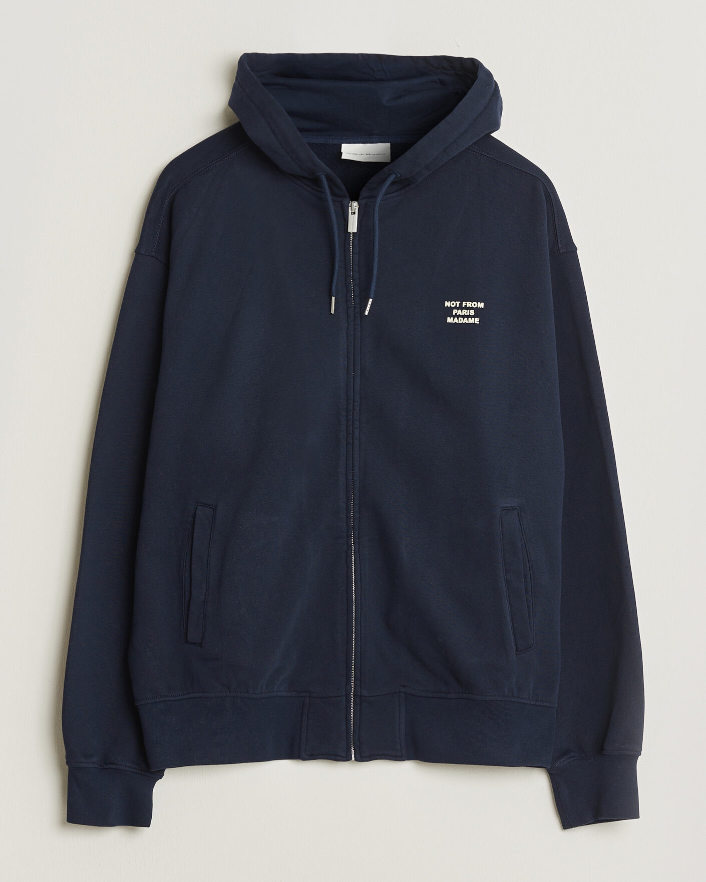 Men | Sweaters & Knitwear | Drôle de Monsieur | Slogan Full Zip Hoodie Navy