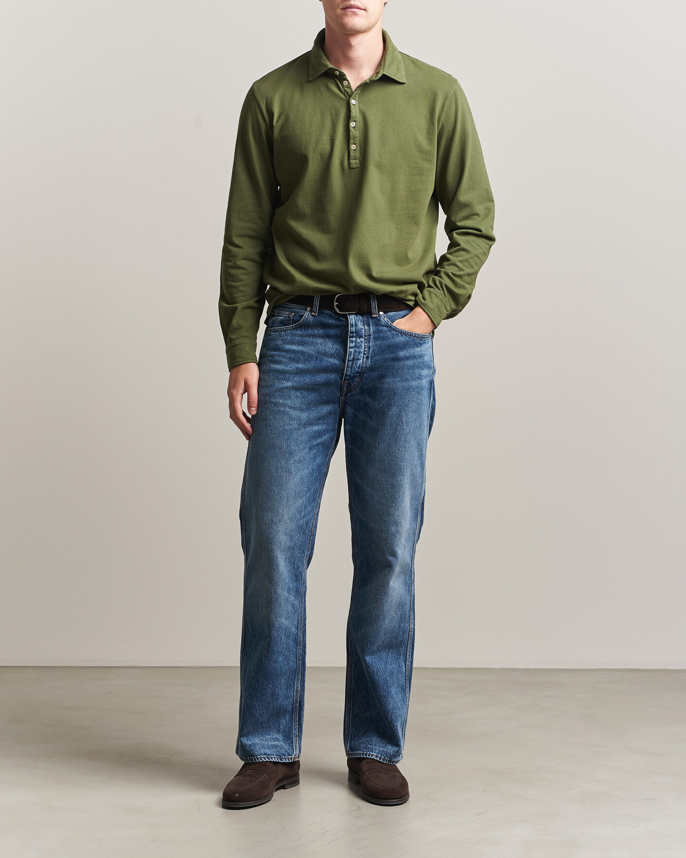 Men | Polo Shirts | Massimo Alba | Raya Long Sleeve Polo Moss Green