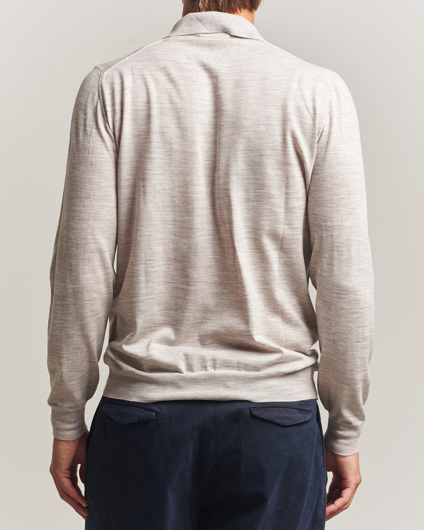 Men | Sweaters & Knitwear | Fedeli | 140s Fine Wool Long Sleeve Polo Beige Melange