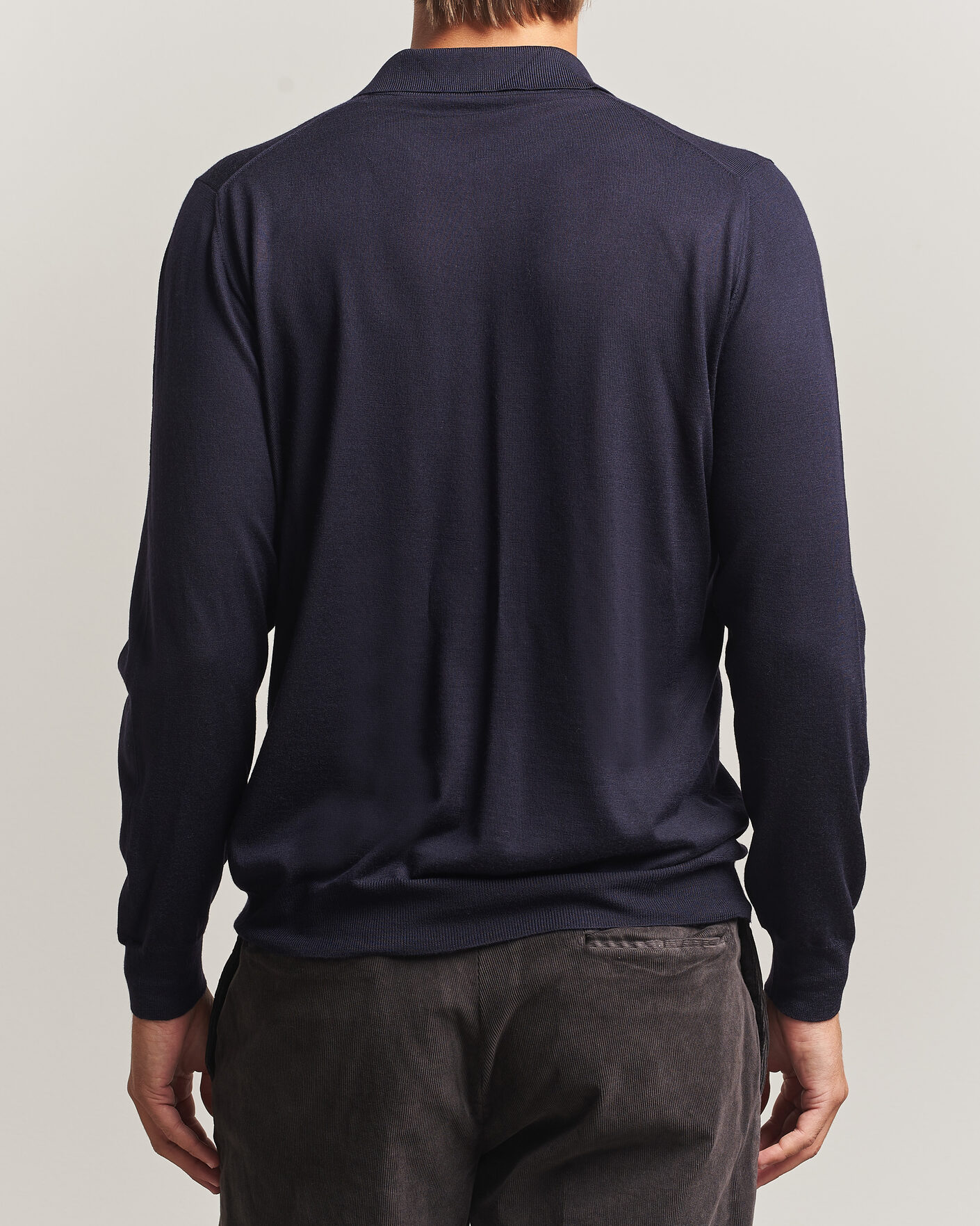 Men | Sweaters & Knitwear | Fedeli | 140s Fine Wool Long Sleeve Polo Navy