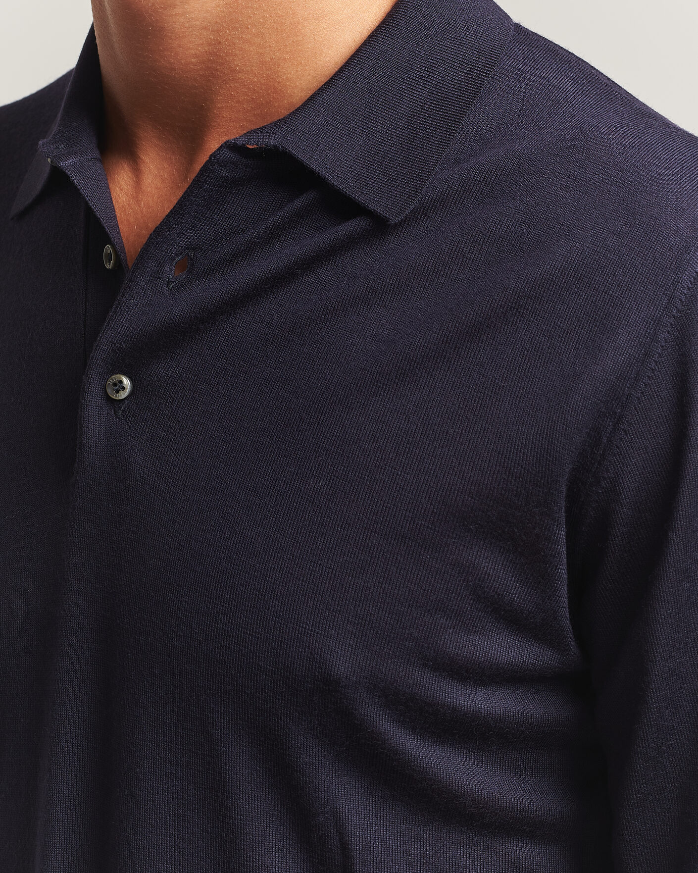 Men | Sweaters & Knitwear | Fedeli | 140s Fine Wool Long Sleeve Polo Navy