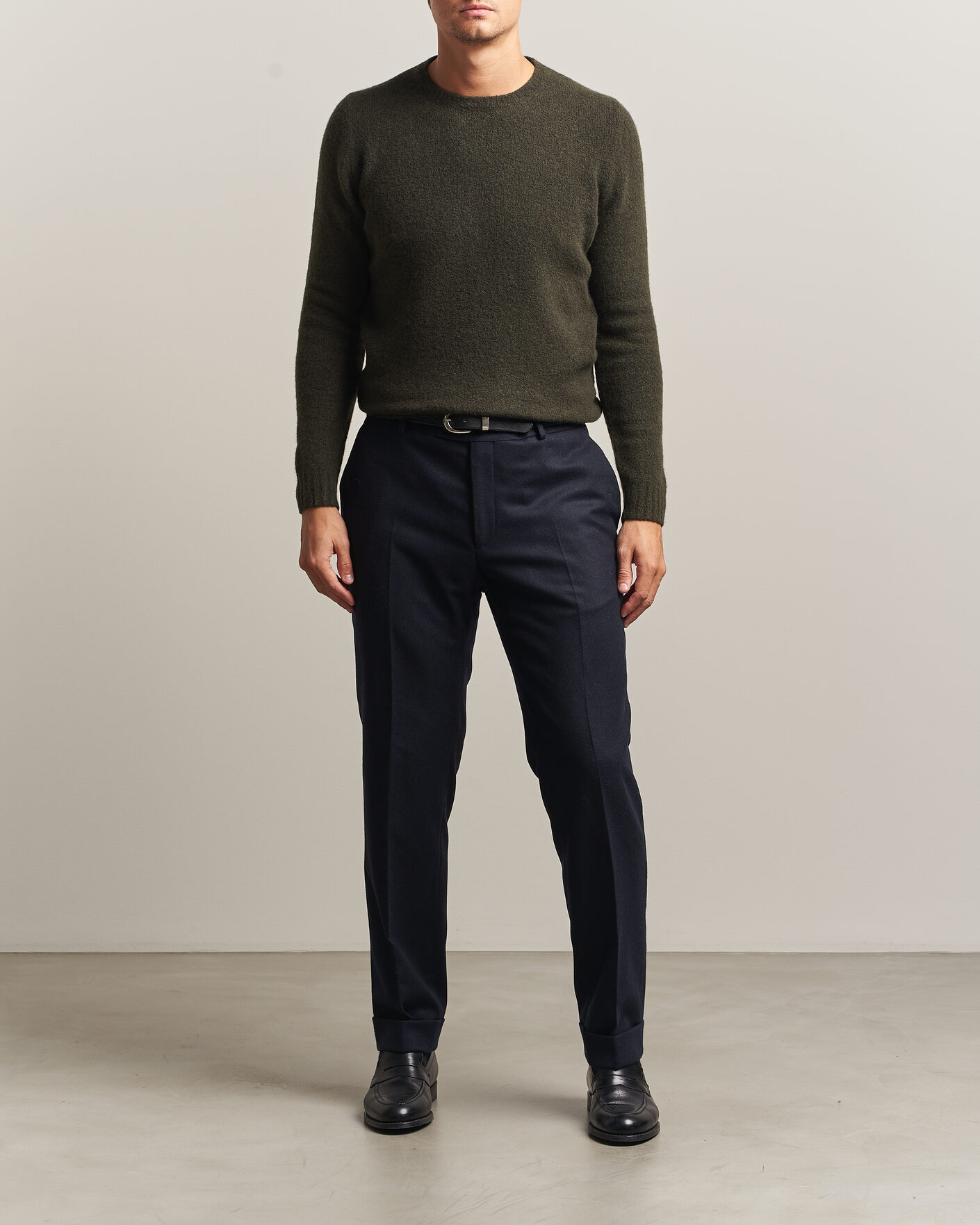 Men | Sweaters & Knitwear | Fedeli | Cashmere Blend Boucle Sweater Forest Green
