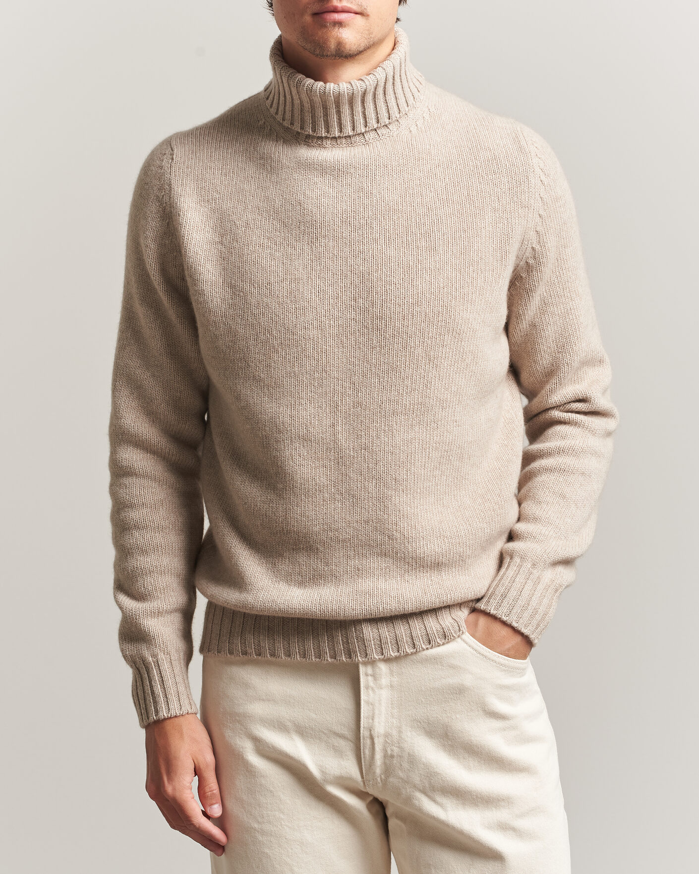 Men | Sweaters & Knitwear | Fedeli | Wool/Cashmere Rollneck Beige