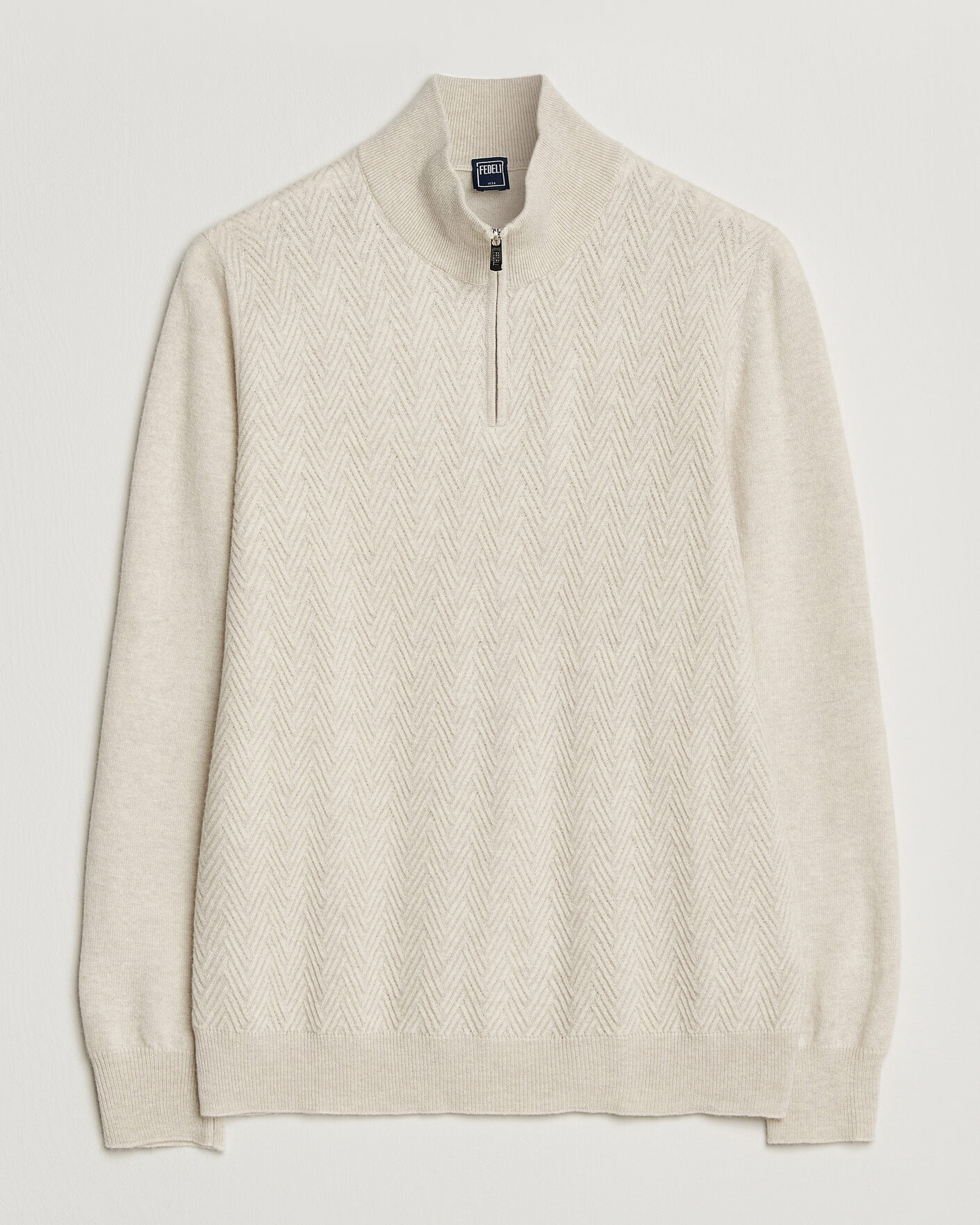 Men | Sweaters & Knitwear | Fedeli | Wool/Cashmere Chevron Half Zip Light Beige