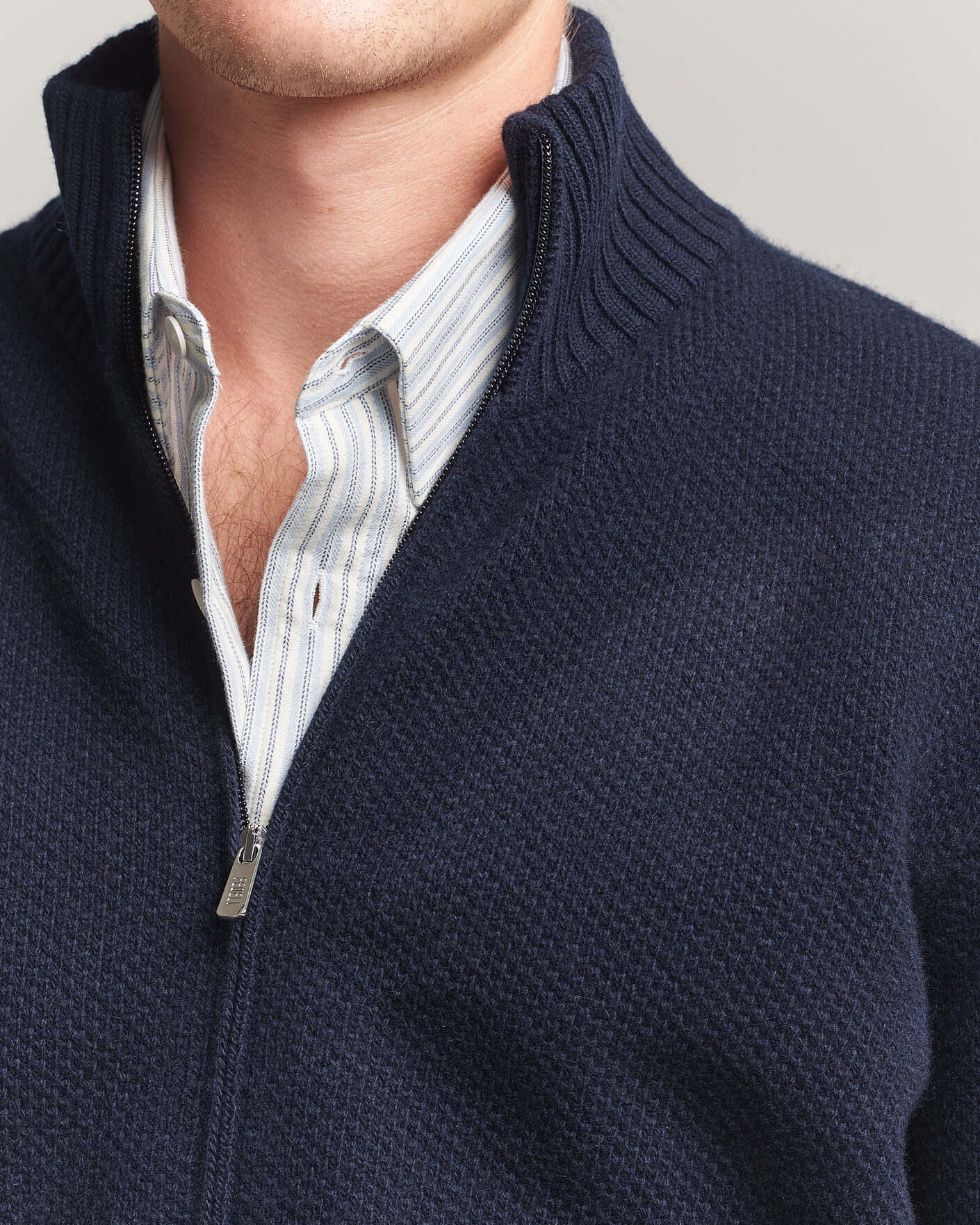 Men | Sweaters & Knitwear | Fedeli | Wool/Cashmere Honeycomb Full Zip Navy