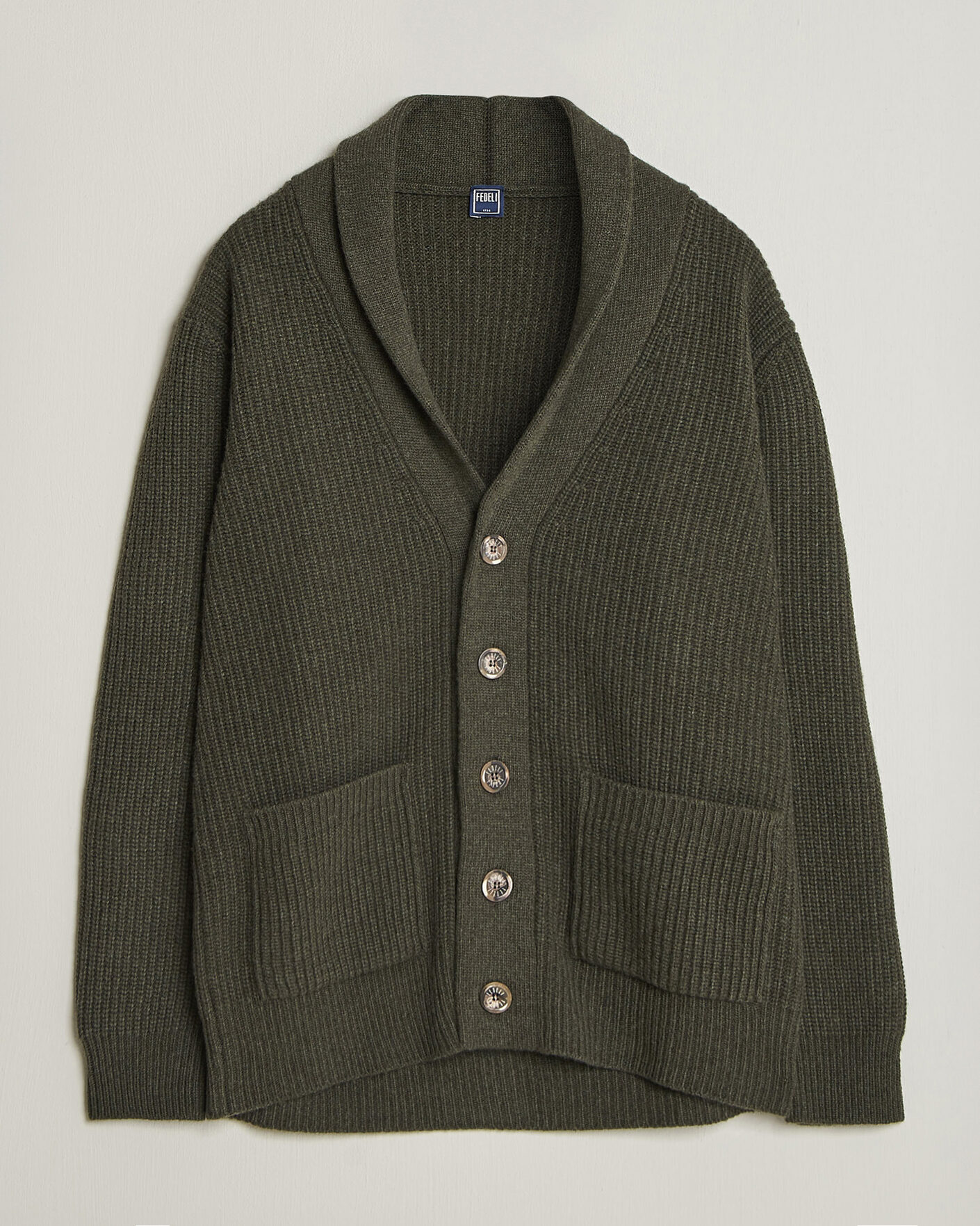 Men | Sweaters & Knitwear | Fedeli | Wool/Cashmere Shawl Cardigan Forest Green