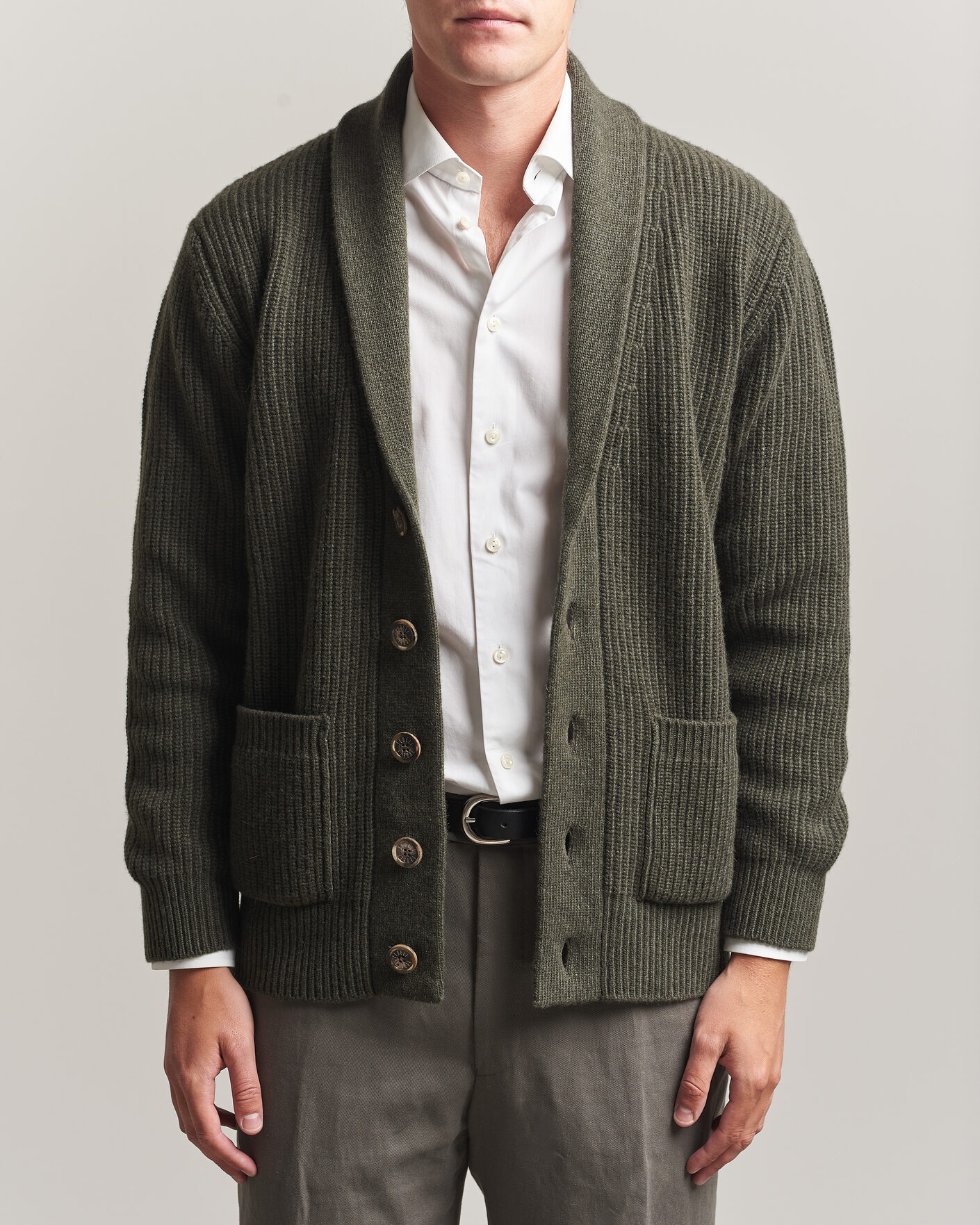 Men | Sweaters & Knitwear | Fedeli | Wool/Cashmere Shawl Cardigan Forest Green