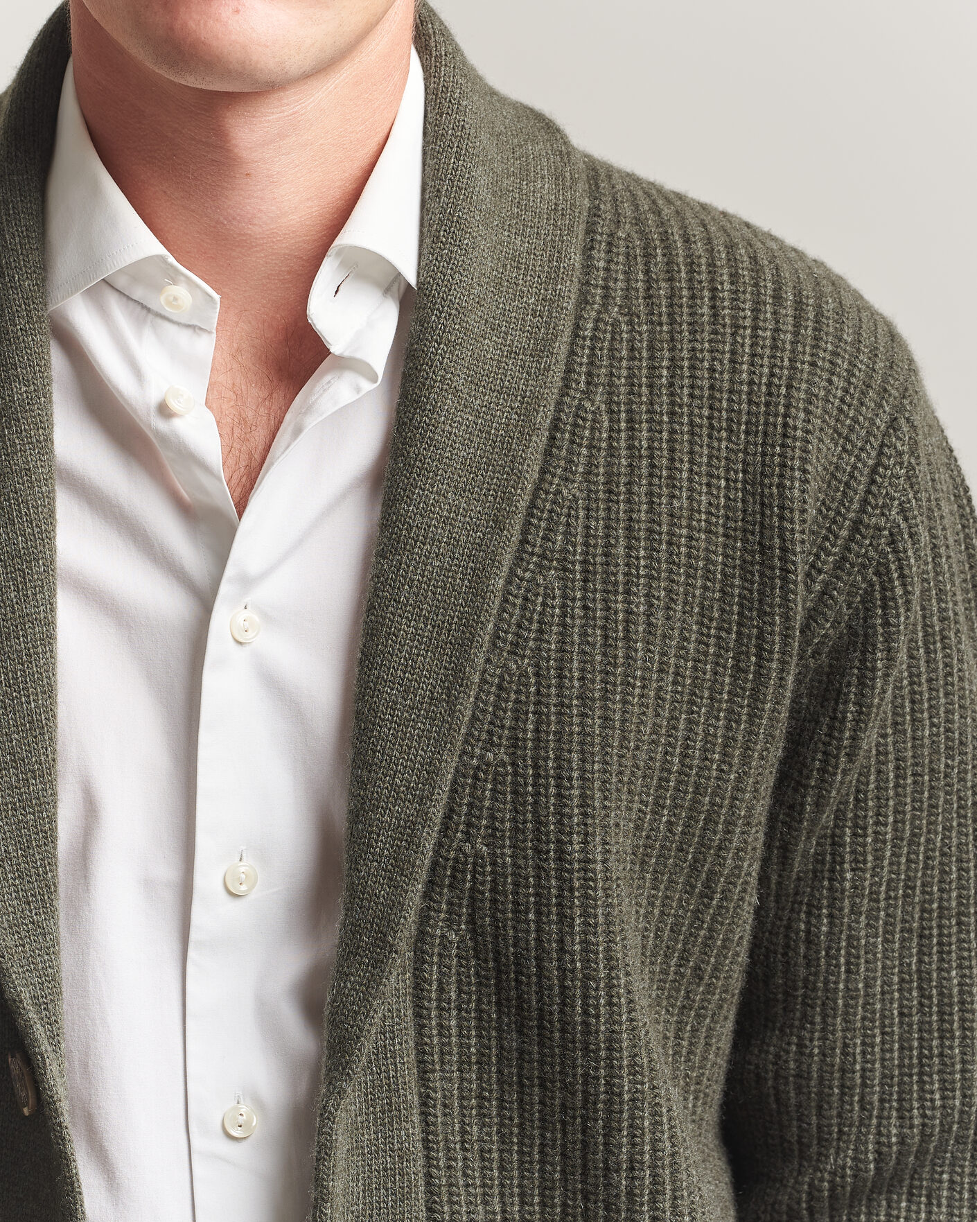 Men | Sweaters & Knitwear | Fedeli | Wool/Cashmere Shawl Cardigan Forest Green