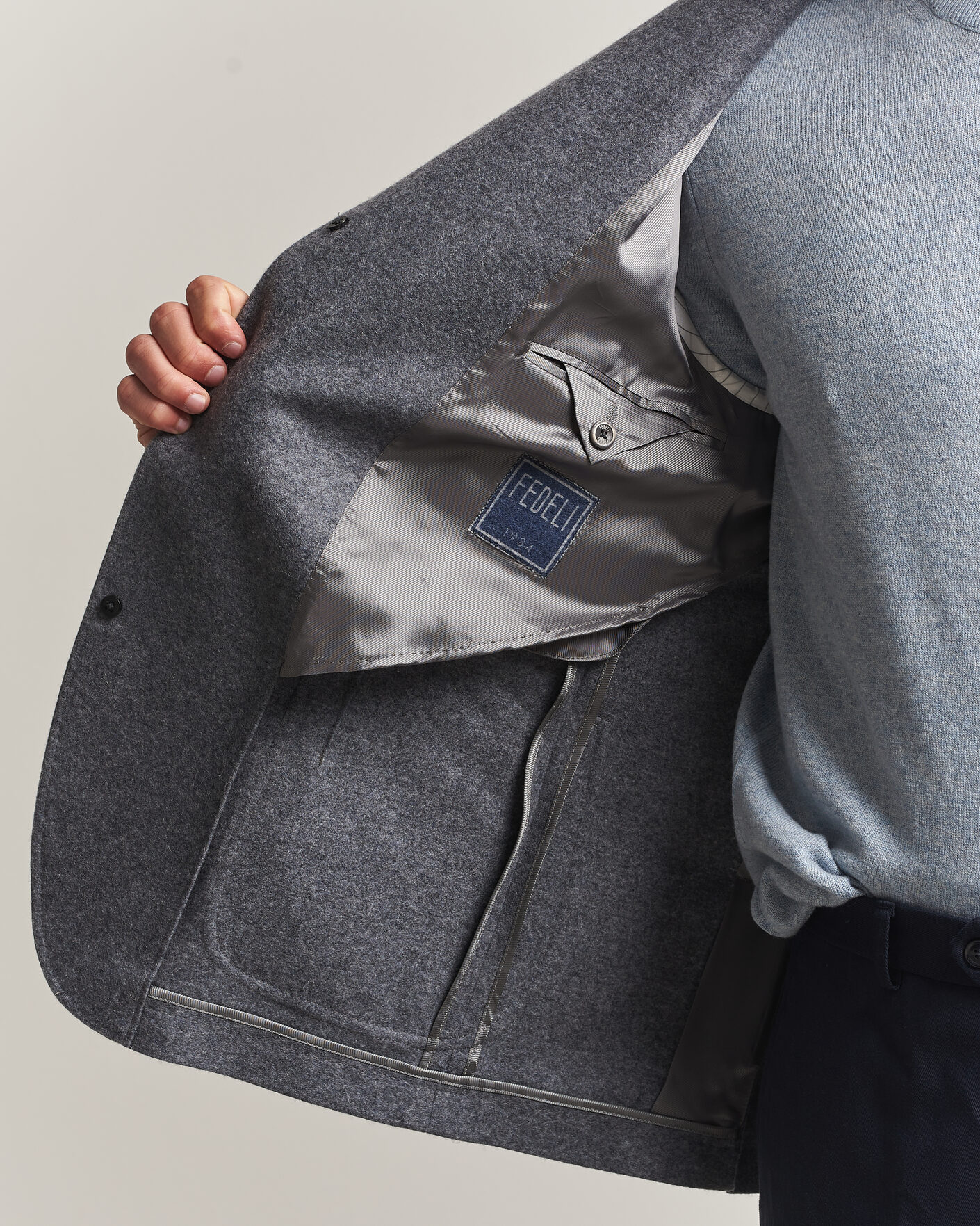 Men | Blazers | Fedeli | Cashmere Flannel Jacket Grey Melange