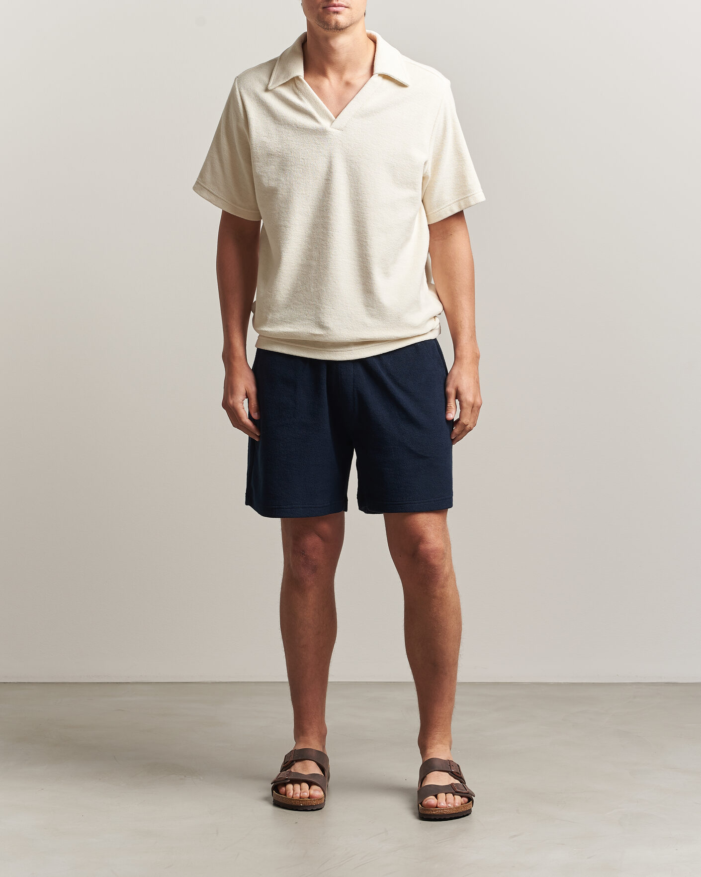 Men | Polo Shirts | OAS | Serif Regular Fit Terry Open Collar Polo Ecru