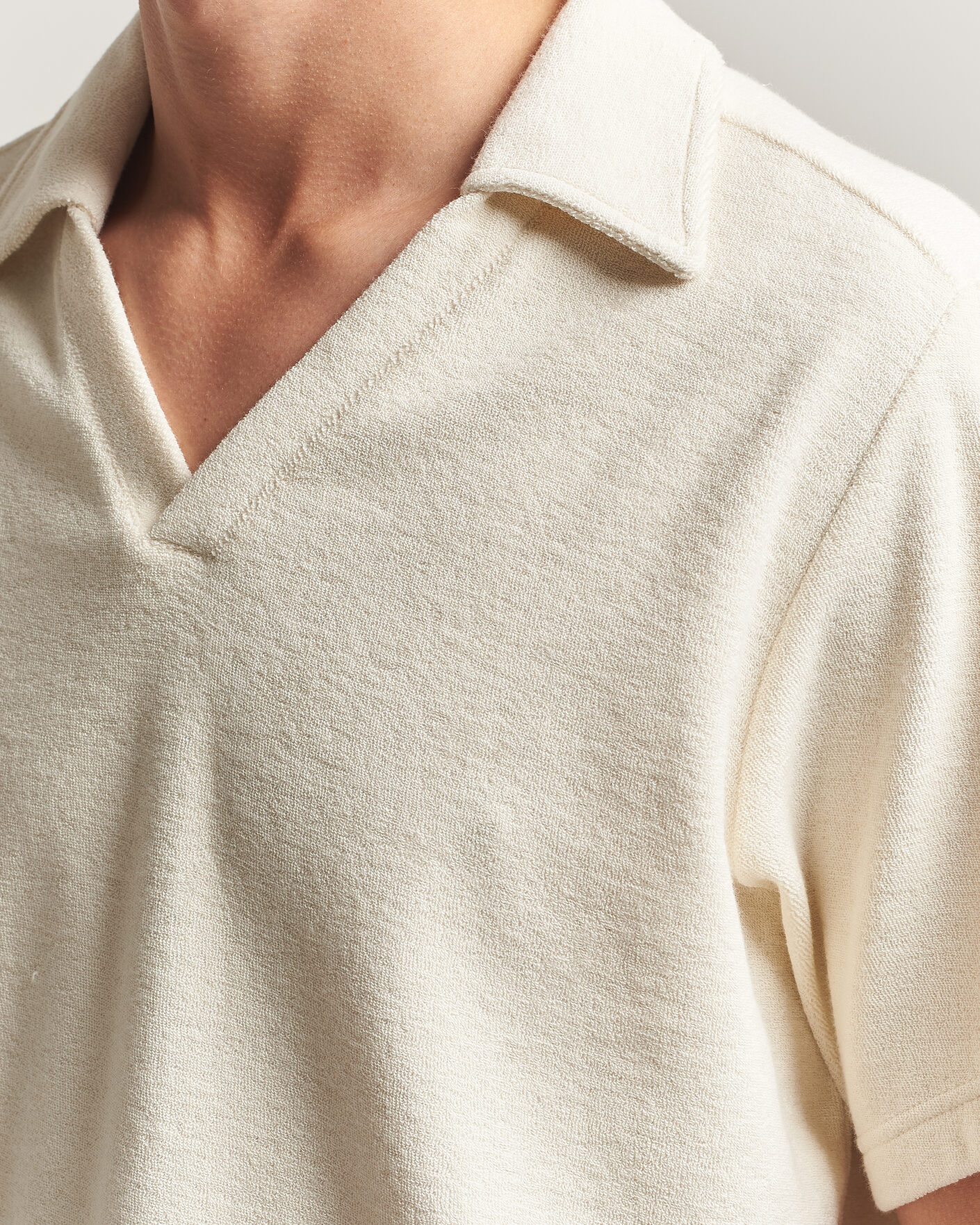 Men | Polo Shirts | OAS | Serif Regular Fit Terry Open Collar Polo Ecru