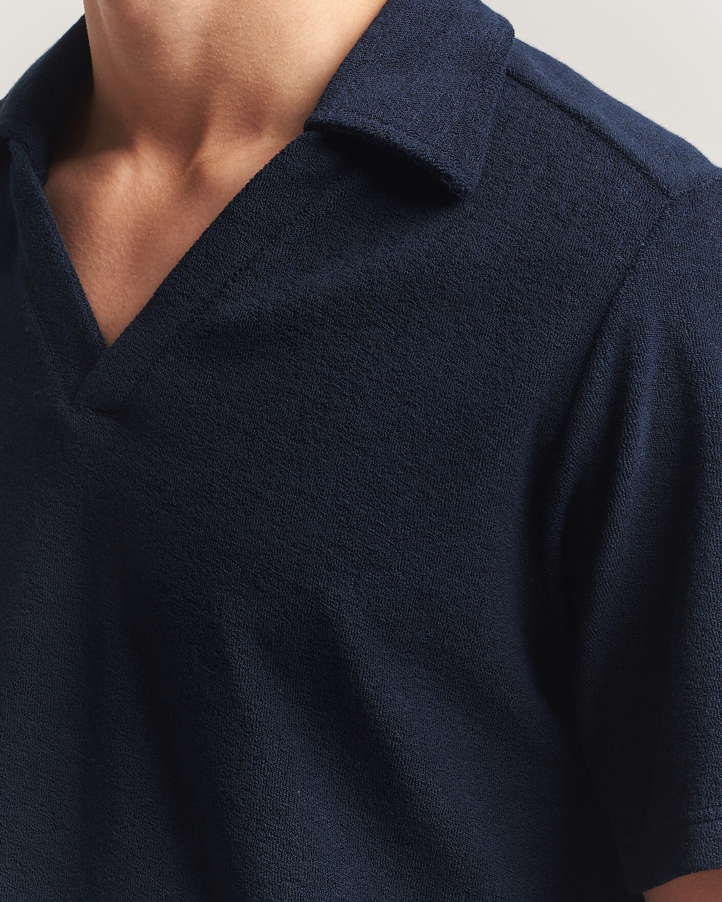 Men | Polo Shirts | OAS | Serif Regular Fit Terry Open Collar Polo Dark Blue