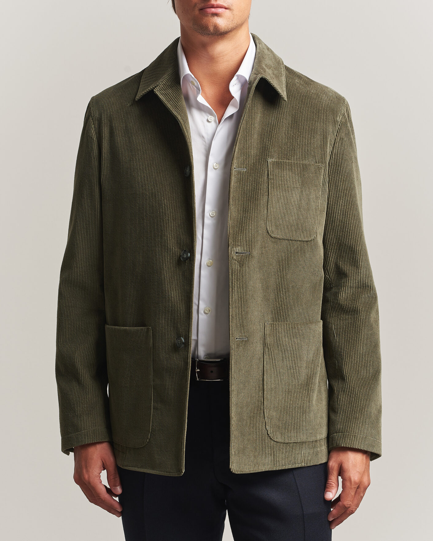 Men | Coats & Jackets | Canali | Corduroy Chore Jacket Olive