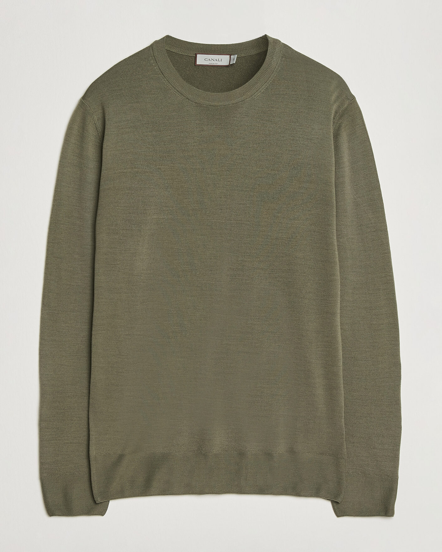 Men | Sweaters & Knitwear | Canali | Merino Wool Crew Neck Olive