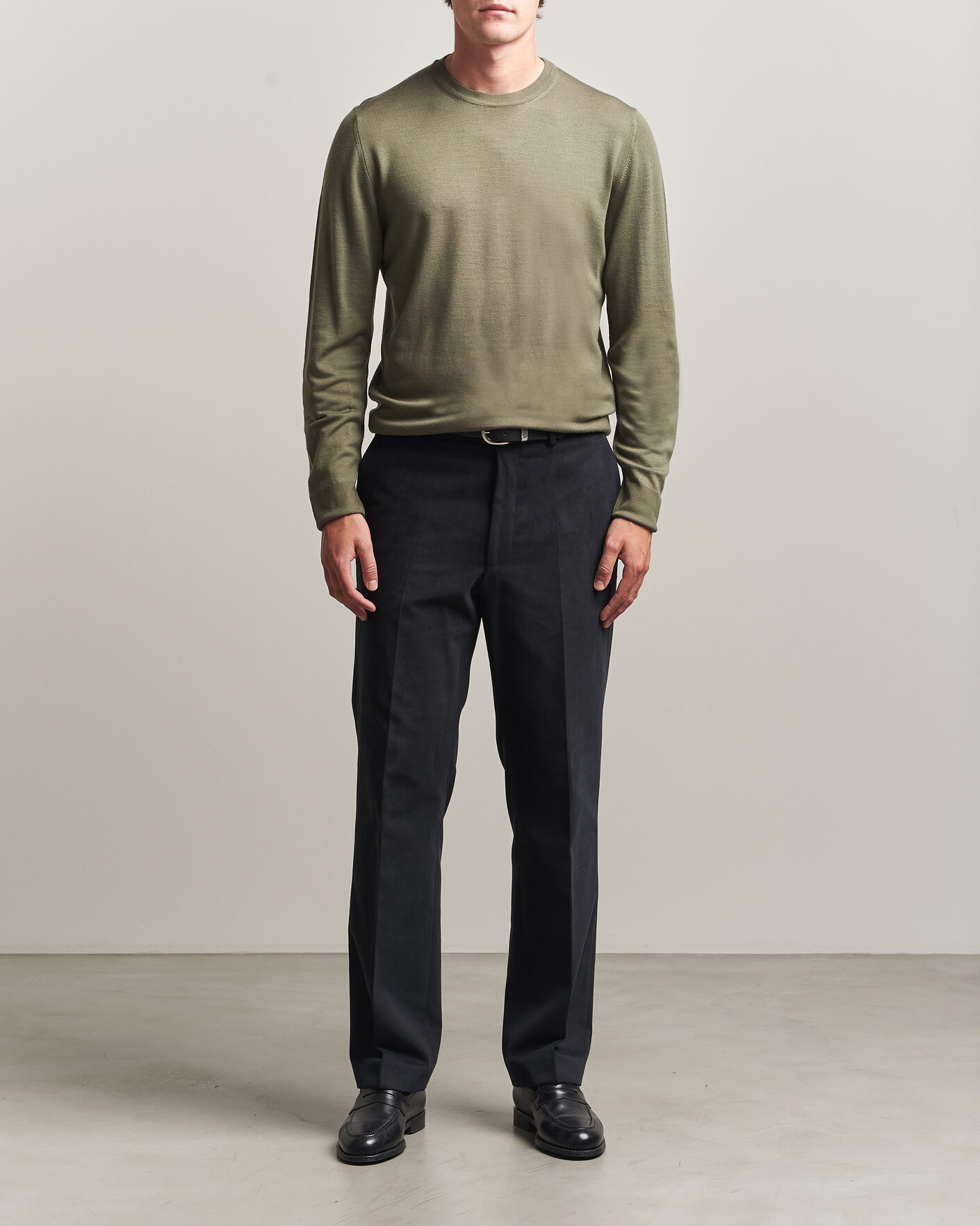 Men | Sweaters & Knitwear | Canali | Merino Wool Crew Neck Olive