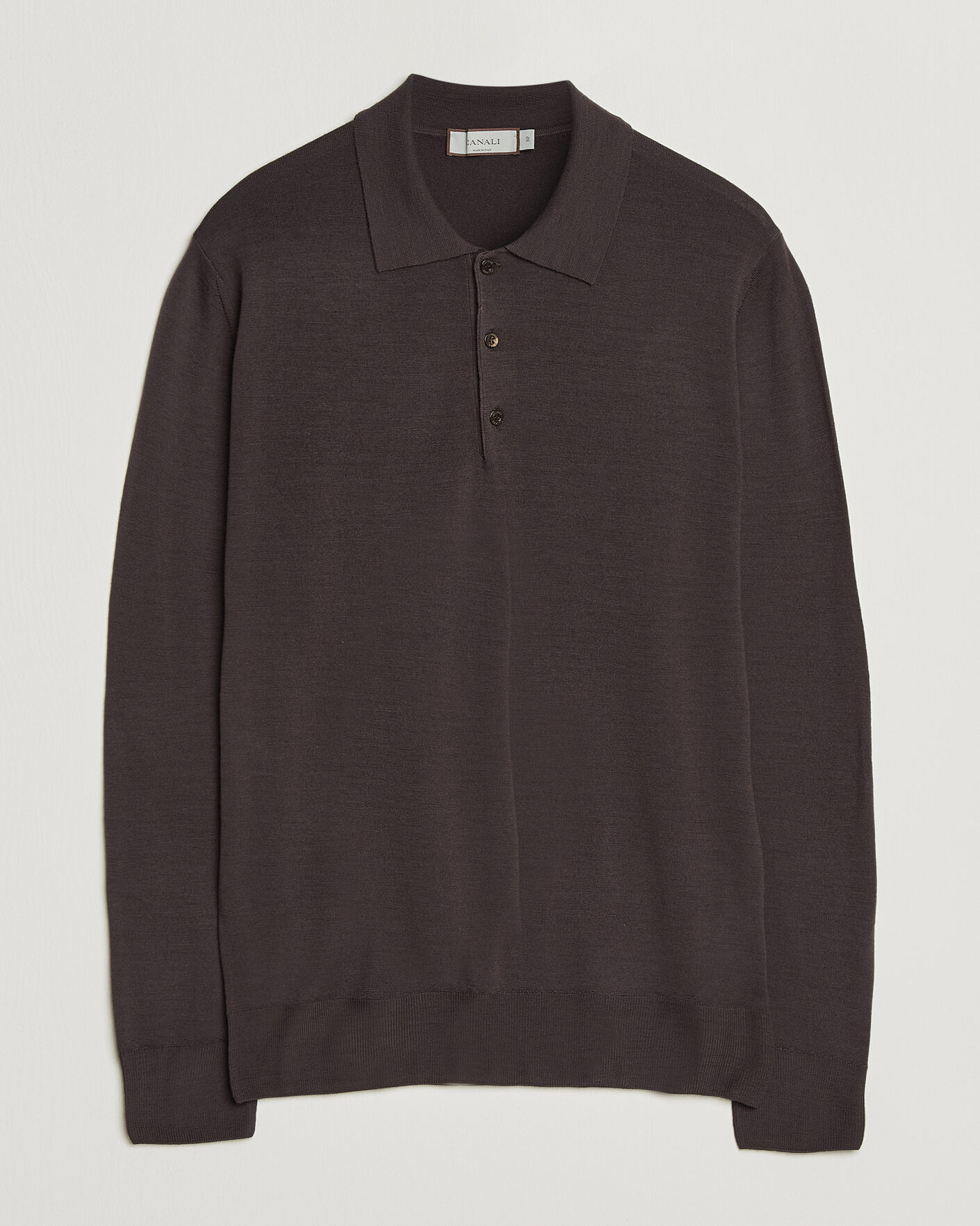 Men | Sweaters & Knitwear | Canali | Merino Wool Long Sleeve Polo Dark Brown