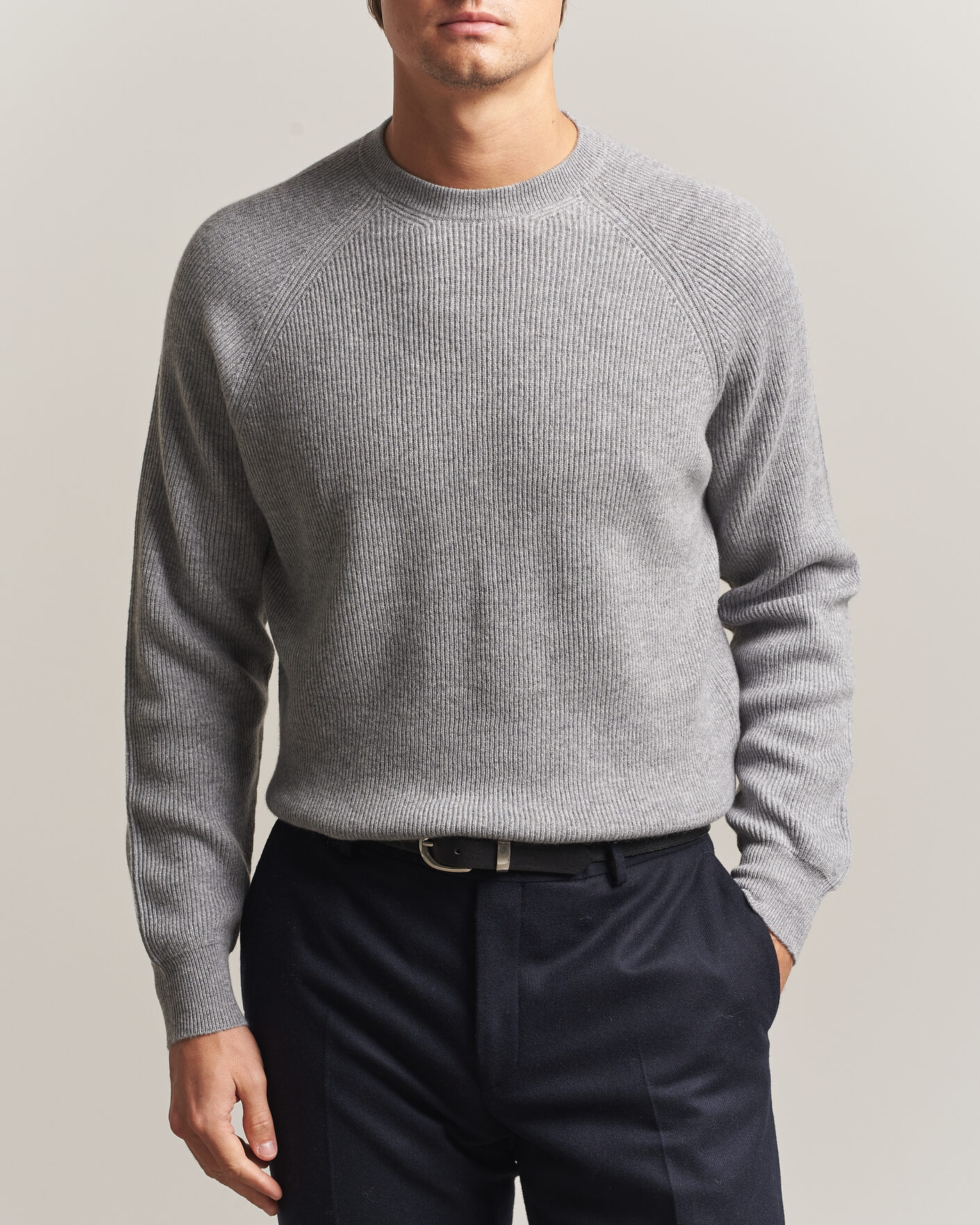 Men | Sweaters & Knitwear | Canali | Rib Cashmere Sweater Light Grey