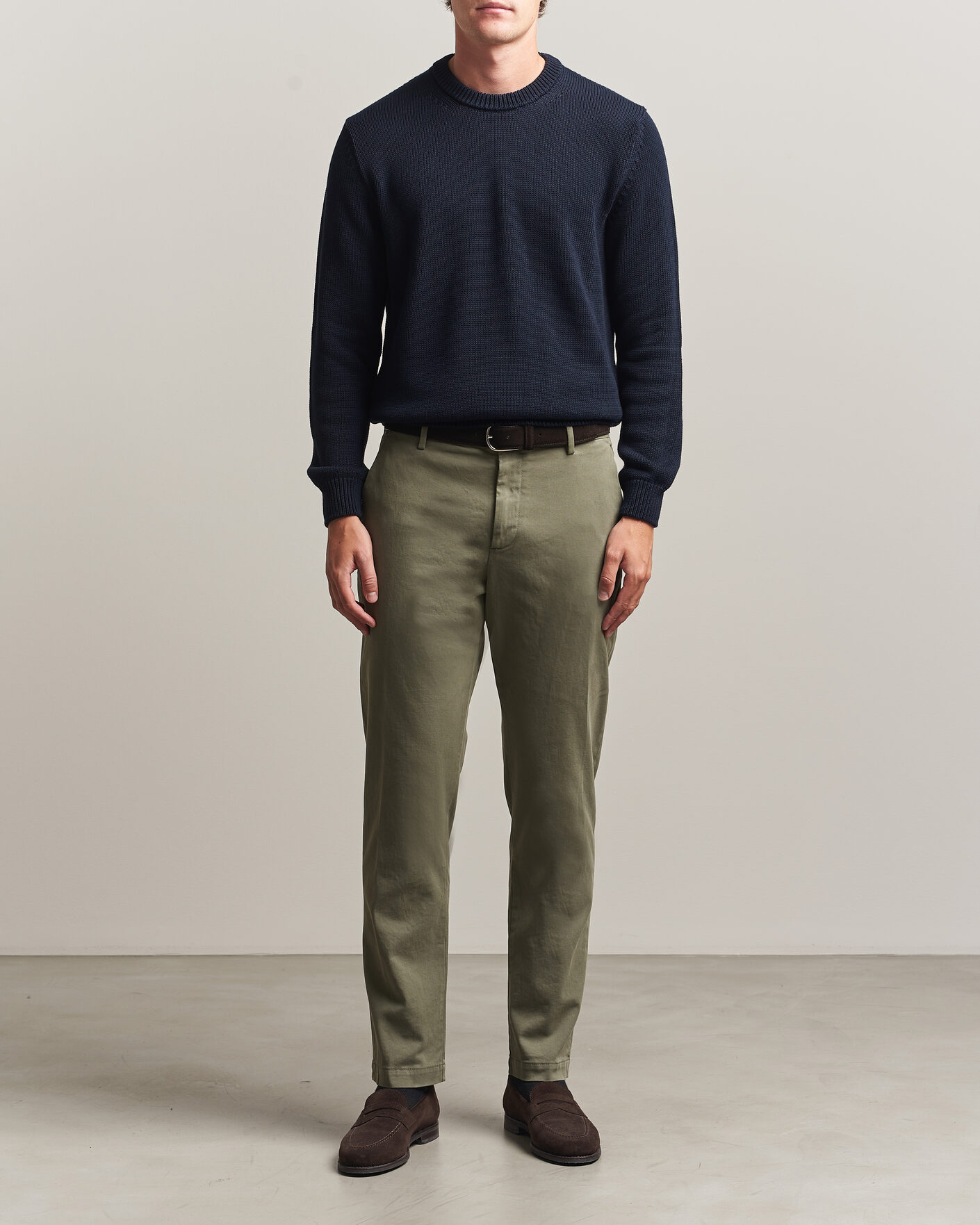 Men | Trousers | Canali | Cotton Twill Chinos Olive