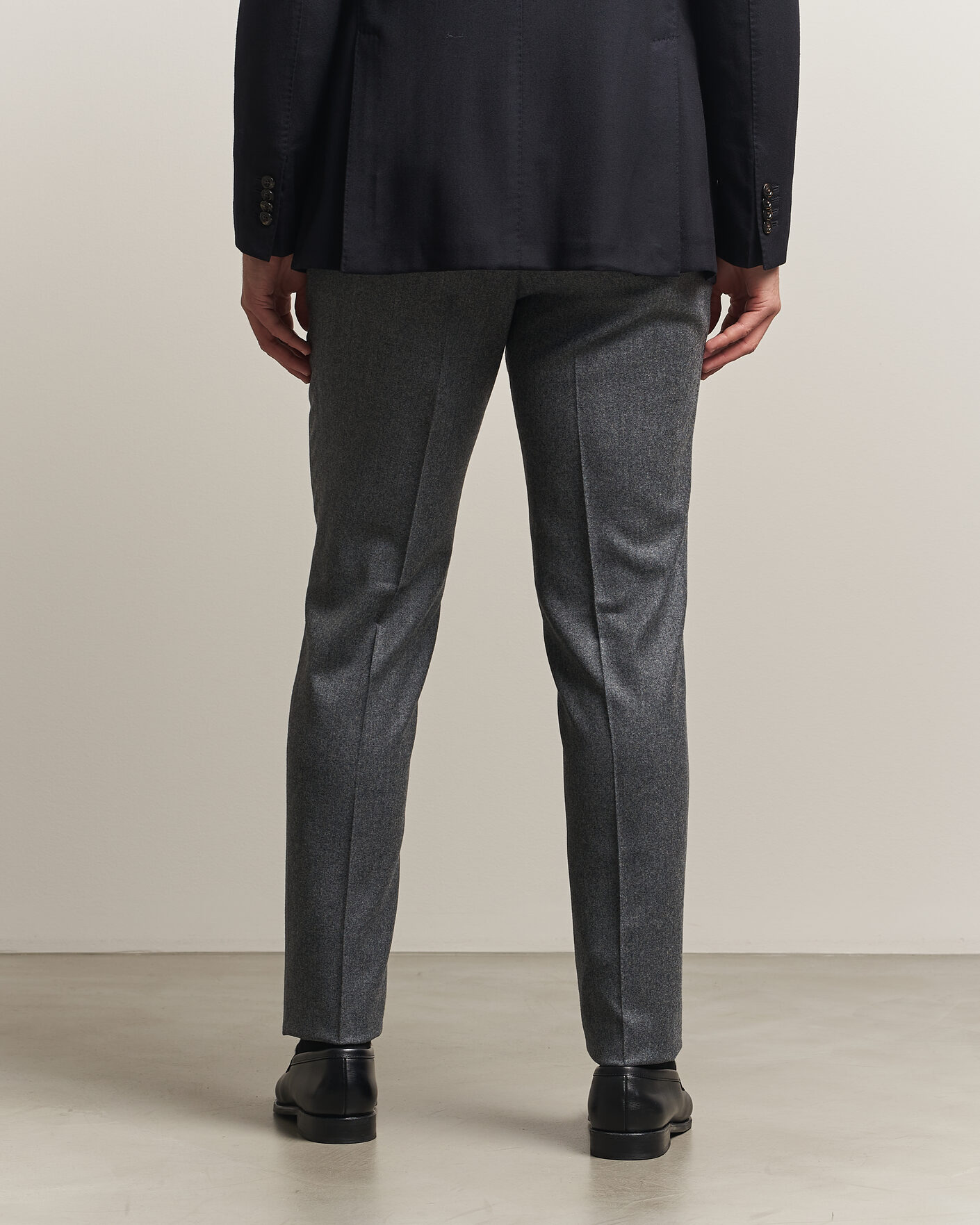 Men | Trousers | Canali | Slim Fit Flannel Trousers Grey Melange