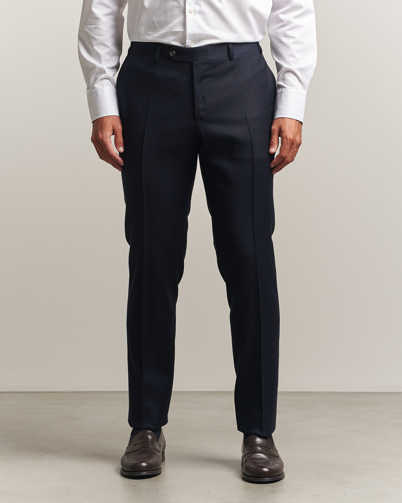 Men | Trousers | Canali | Slim Fit Flannel Trousers Navy