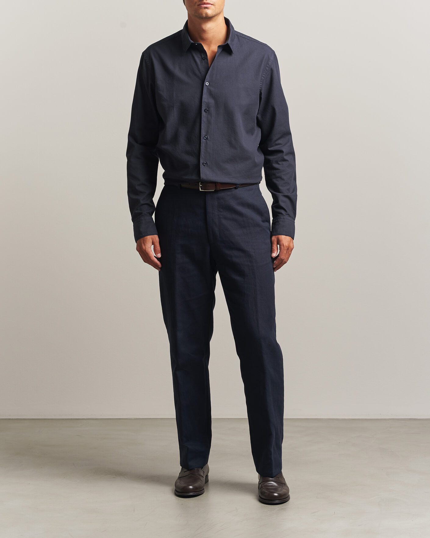 Men | Shirts | Canali | Garment Dyed Cotton Shirt Navy
