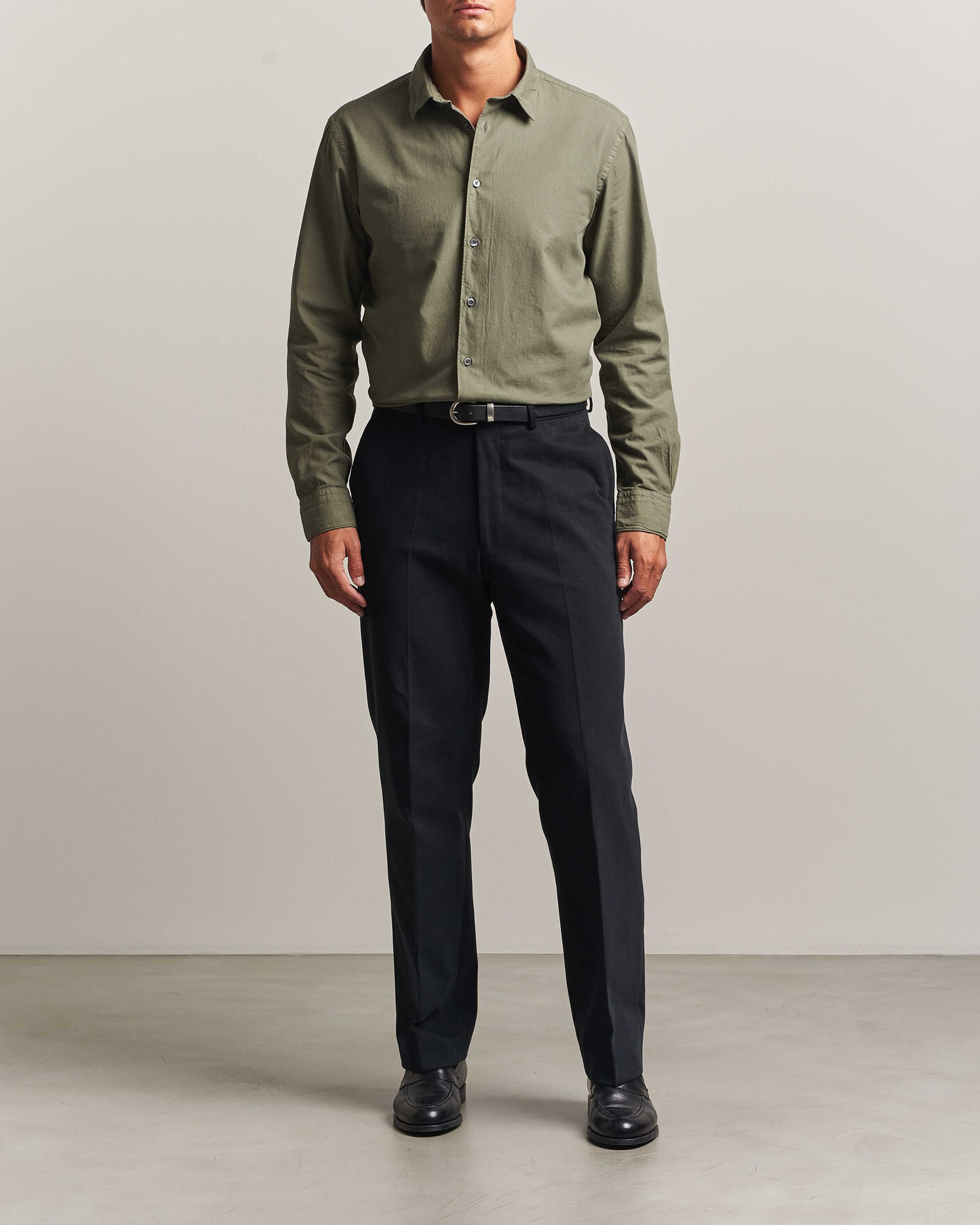 Men | Shirts | Canali | Garment Dyed Cotton Shirt Olive