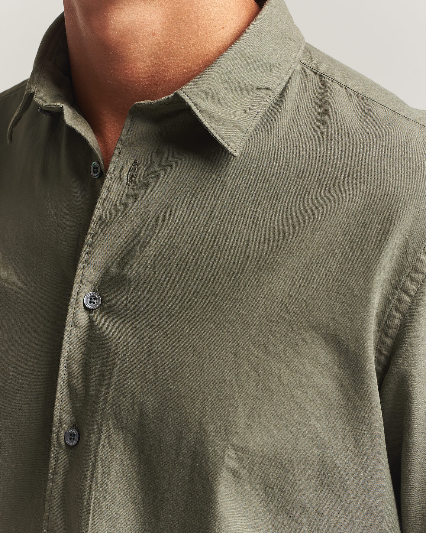 Men | Shirts | Canali | Garment Dyed Cotton Shirt Olive