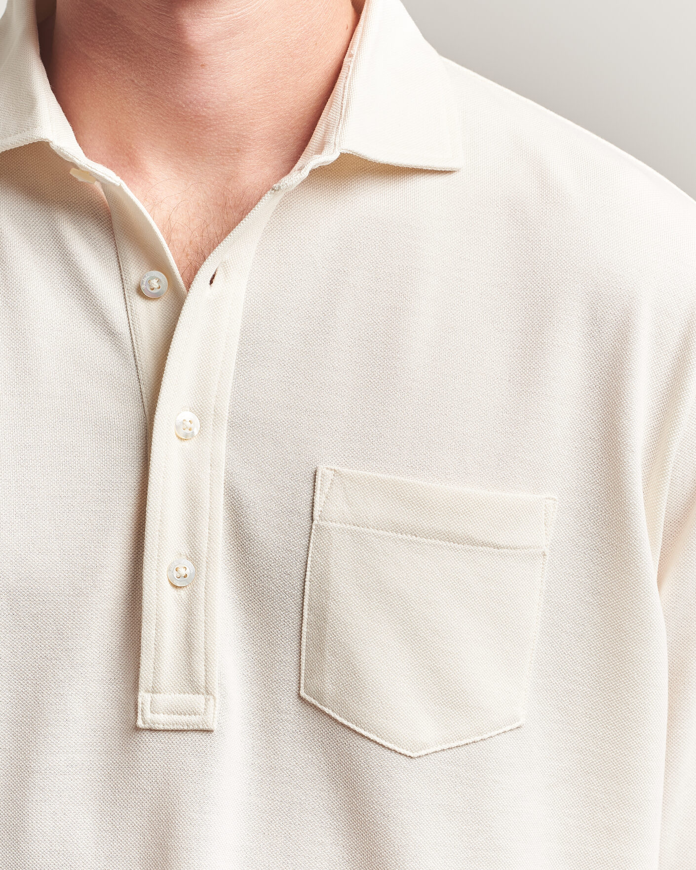 Men | Polo Shirts | Ralph Lauren Purple Label | Long Sleeve Washed Polo Classic Cream