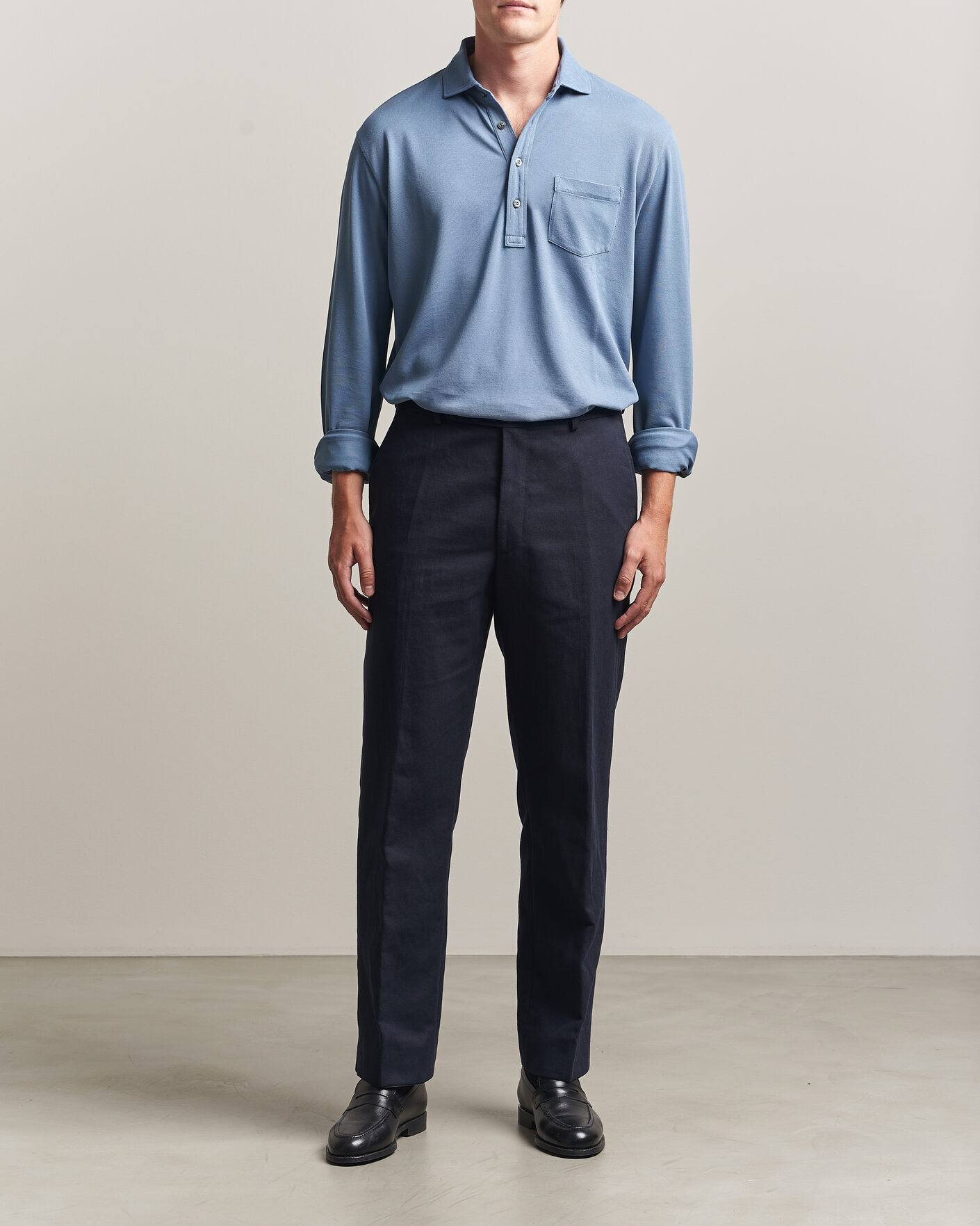 Men | Polo Shirts | Ralph Lauren Purple Label | Long Sleeve Washed Polo Blue Horizon