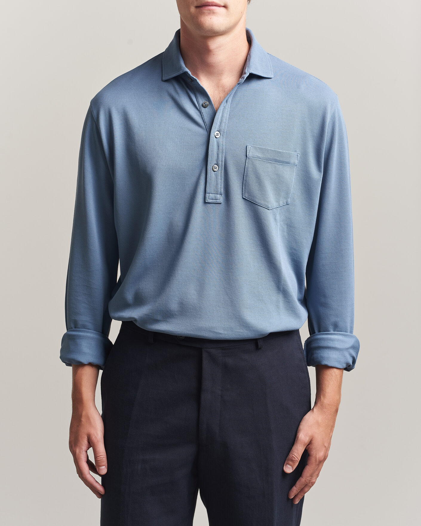 Ralph Lauren Purple Label Long Sleeve Washed Polo Blue Horizon at