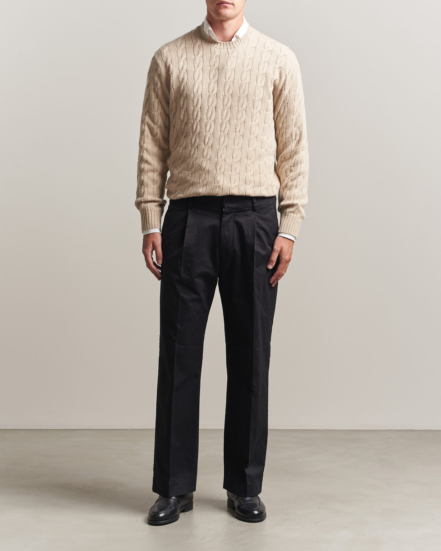 Men | Sweaters & Knitwear | Ralph Lauren Purple Label | Cashmere Cable Sweater Beige Melange