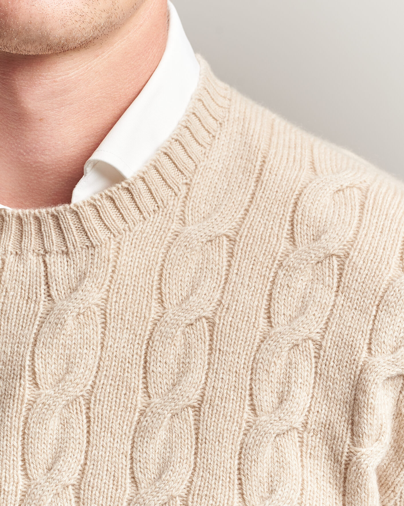 Men | Sweaters & Knitwear | Ralph Lauren Purple Label | Cashmere Cable Sweater Beige Melange