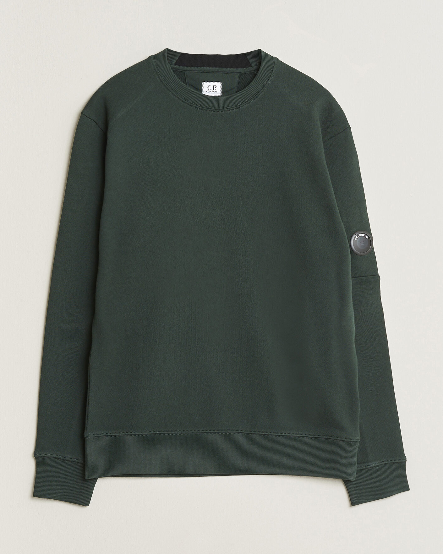 Men | Sweaters & Knitwear | C.P. Company | Diagonal Raised Fleece Lens Sweatshirt Emerald Green
