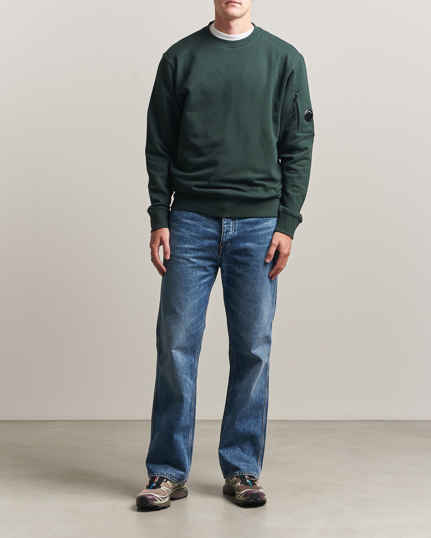 Men | Sweaters & Knitwear | C.P. Company | Diagonal Raised Fleece Lens Sweatshirt Emerald Green