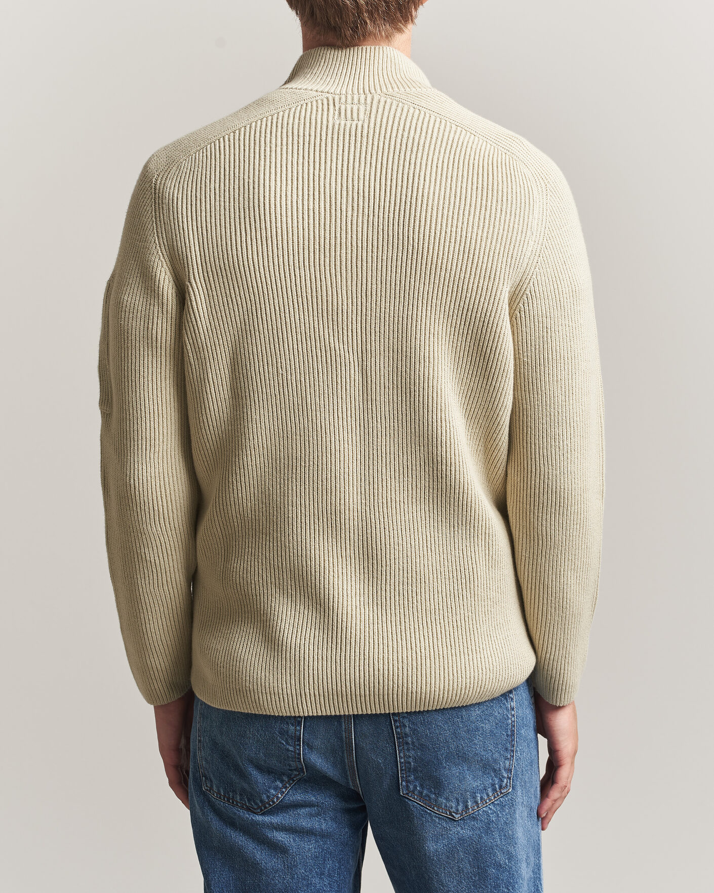 Men | Sweaters & Knitwear | C.P. Company | Full Rib Knitted Cotton Half Button Light Grey