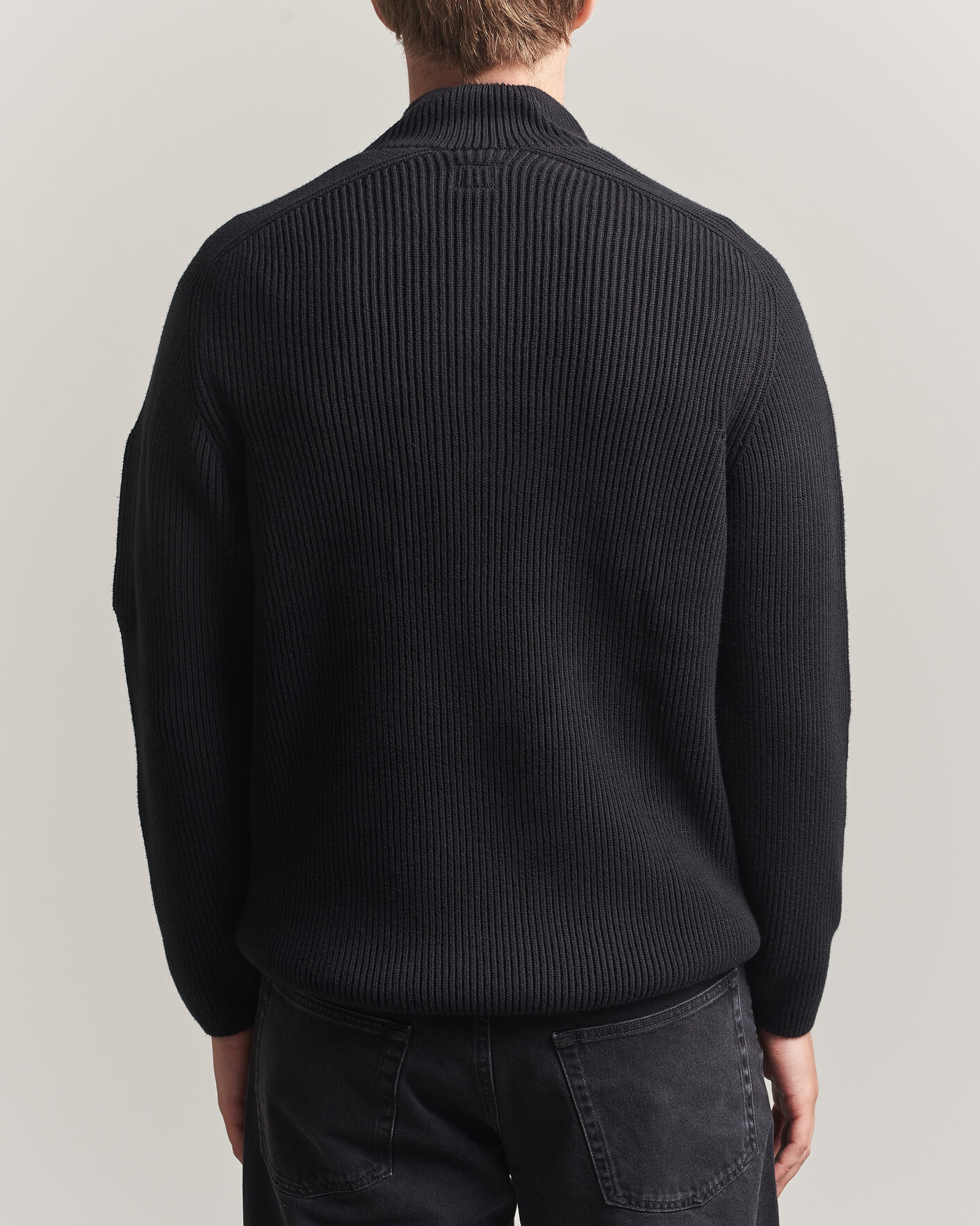 Men | Sweaters & Knitwear | C.P. Company | Full Rib Knitted Cotton Half Button Black