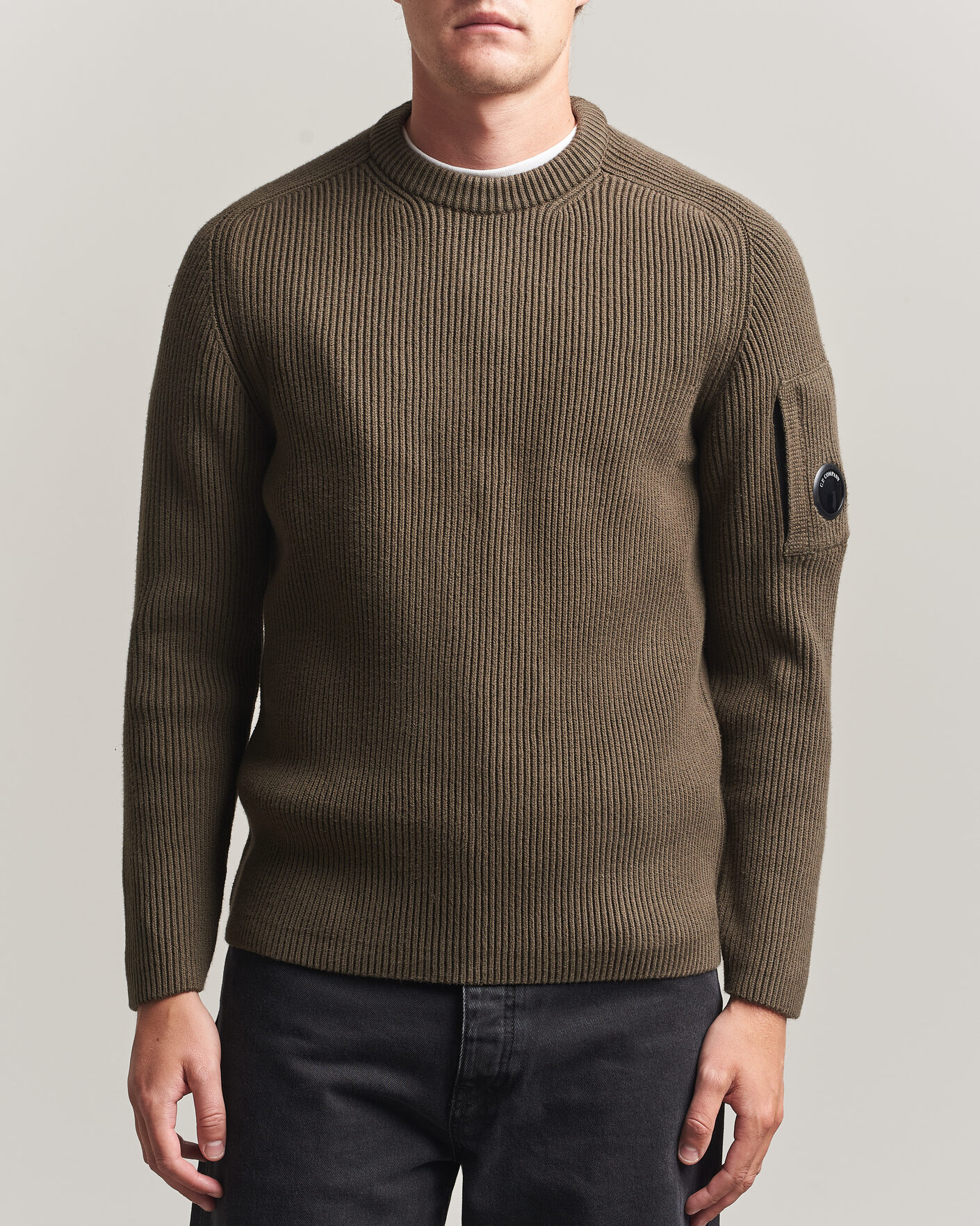 Men | Sweaters & Knitwear | C.P. Company | Full Rib Knitted Cotton Crew Neck Dark Green