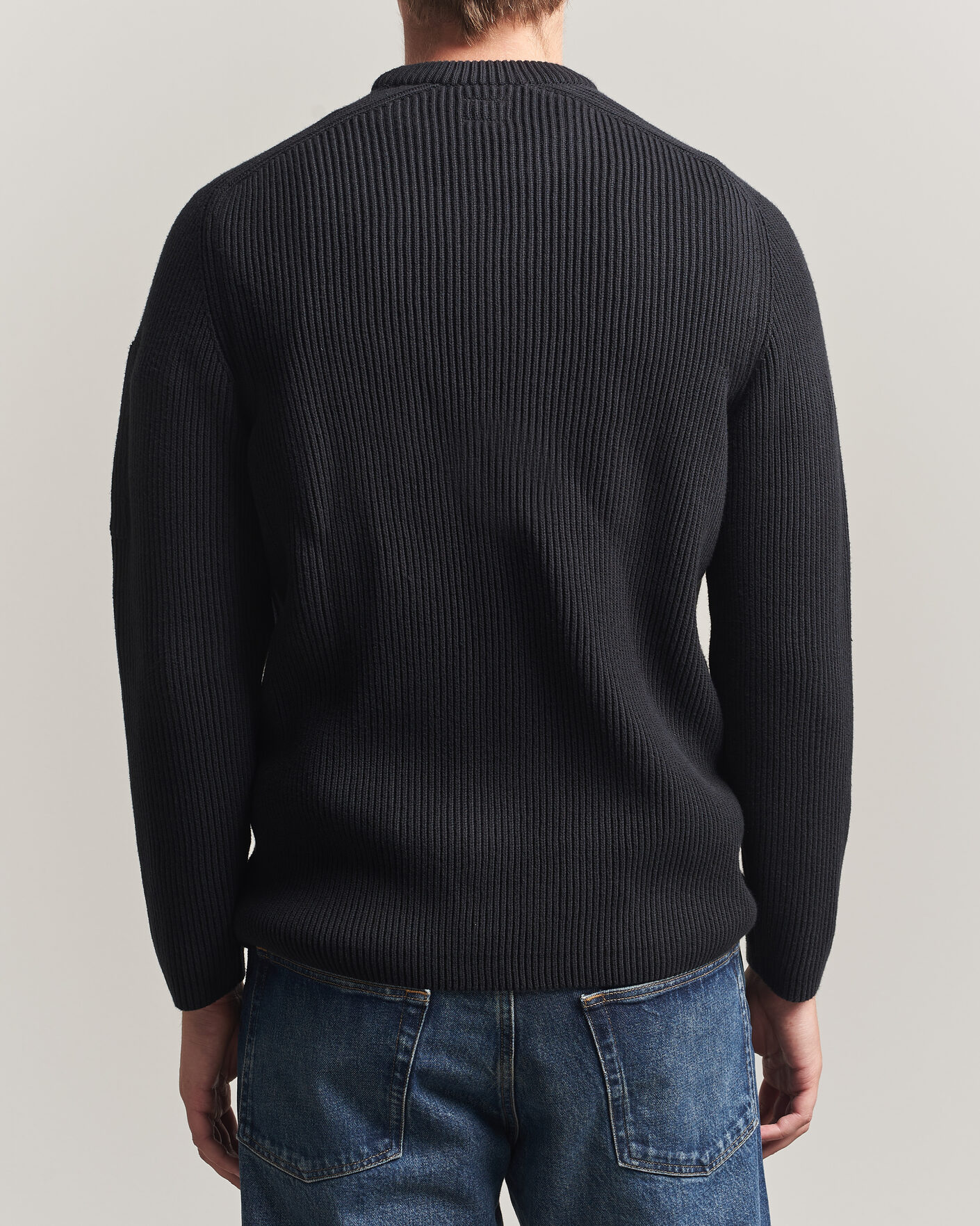 Men | Sweaters & Knitwear | C.P. Company | Full Rib Knitted Cotton Crew Neck Black