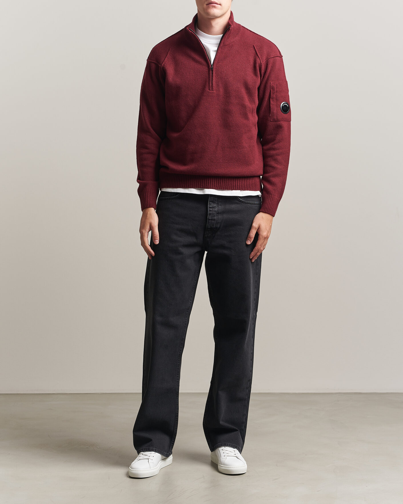Men | Sweaters & Knitwear | C.P. Company | Knitted Lambswool Half-Zip Burgundy