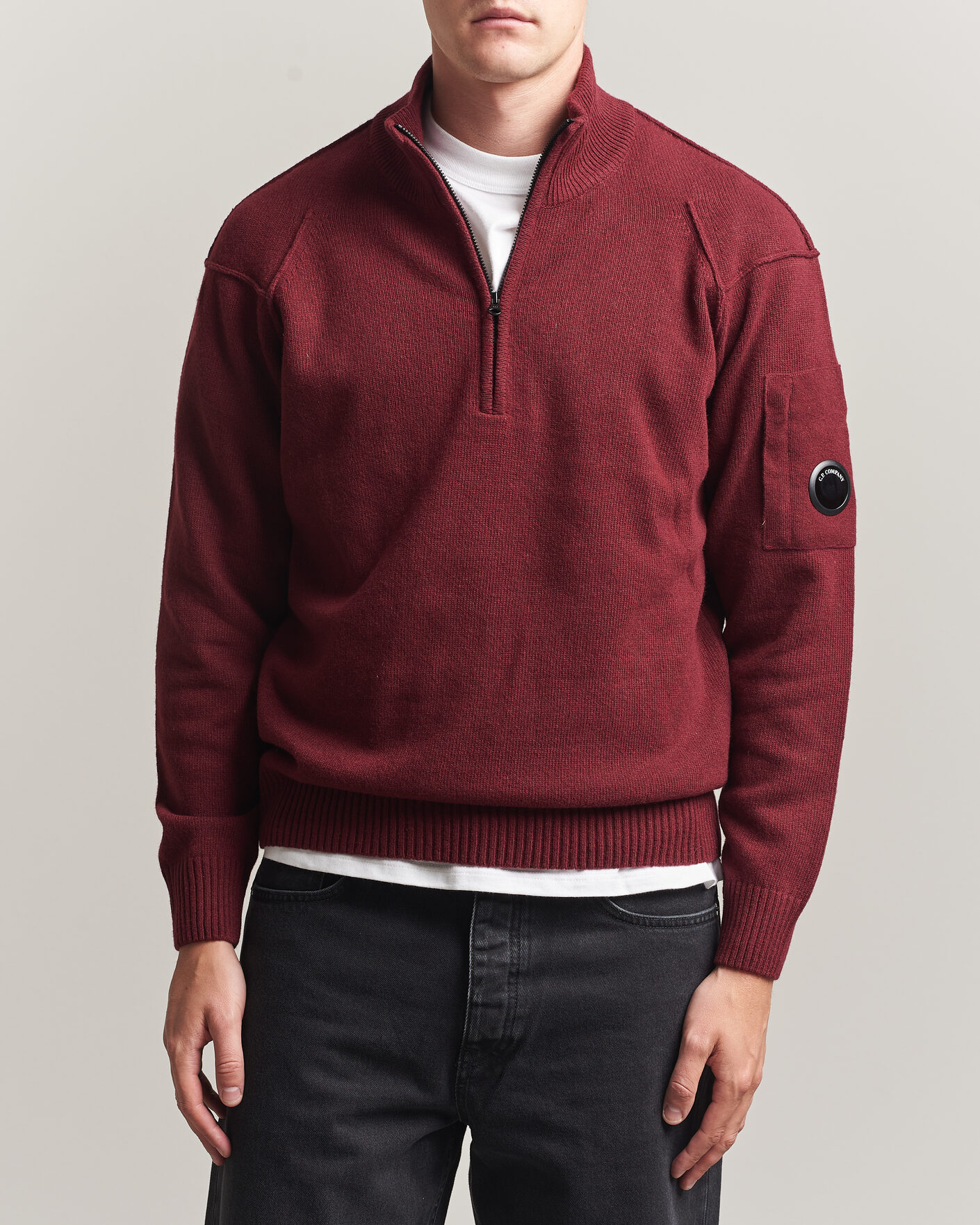 Men | Sweaters & Knitwear | C.P. Company | Knitted Lambswool Half-Zip Burgundy