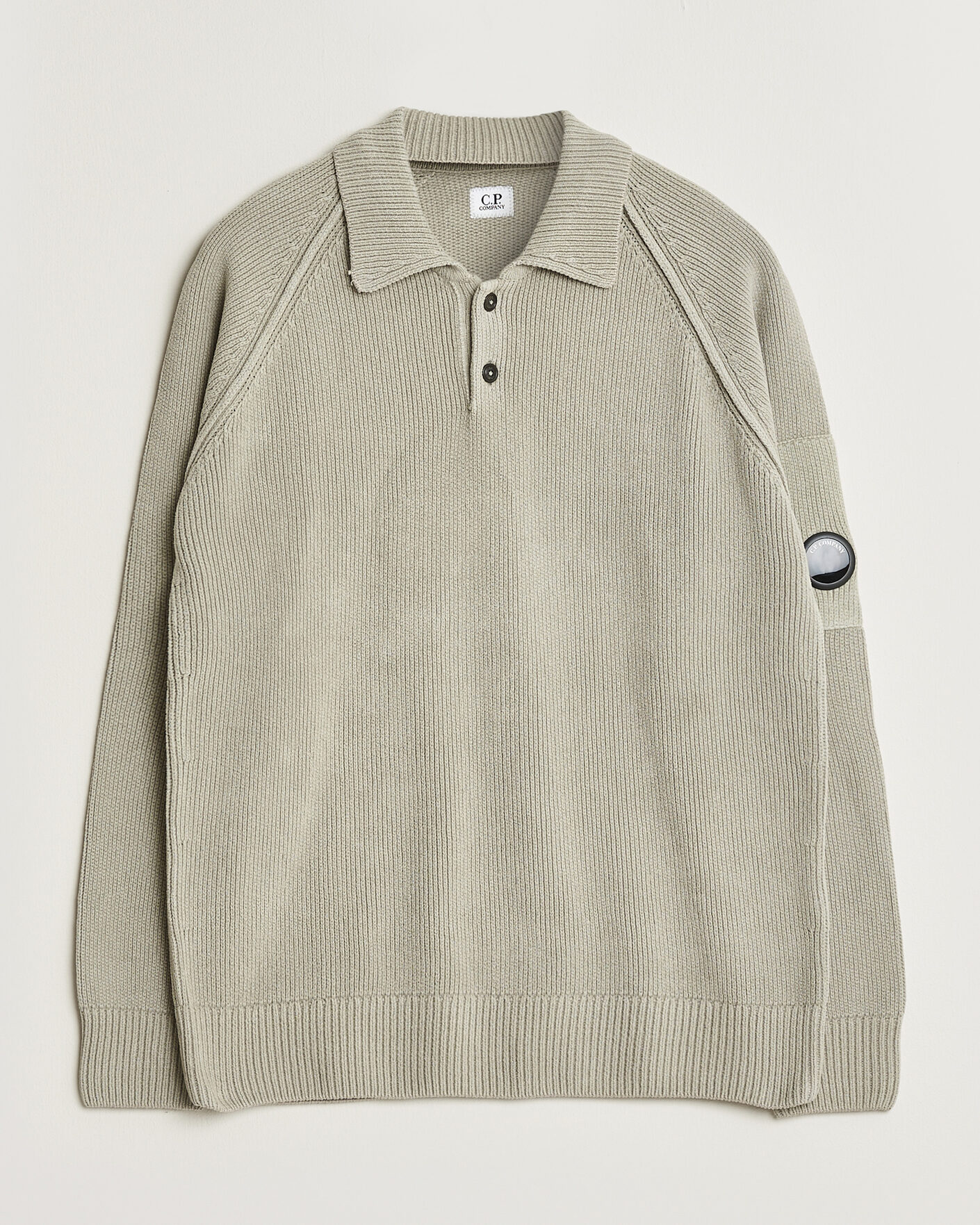 Men | Sweaters & Knitwear | C.P. Company | Cotton Chenille Polo Collar Light Grey