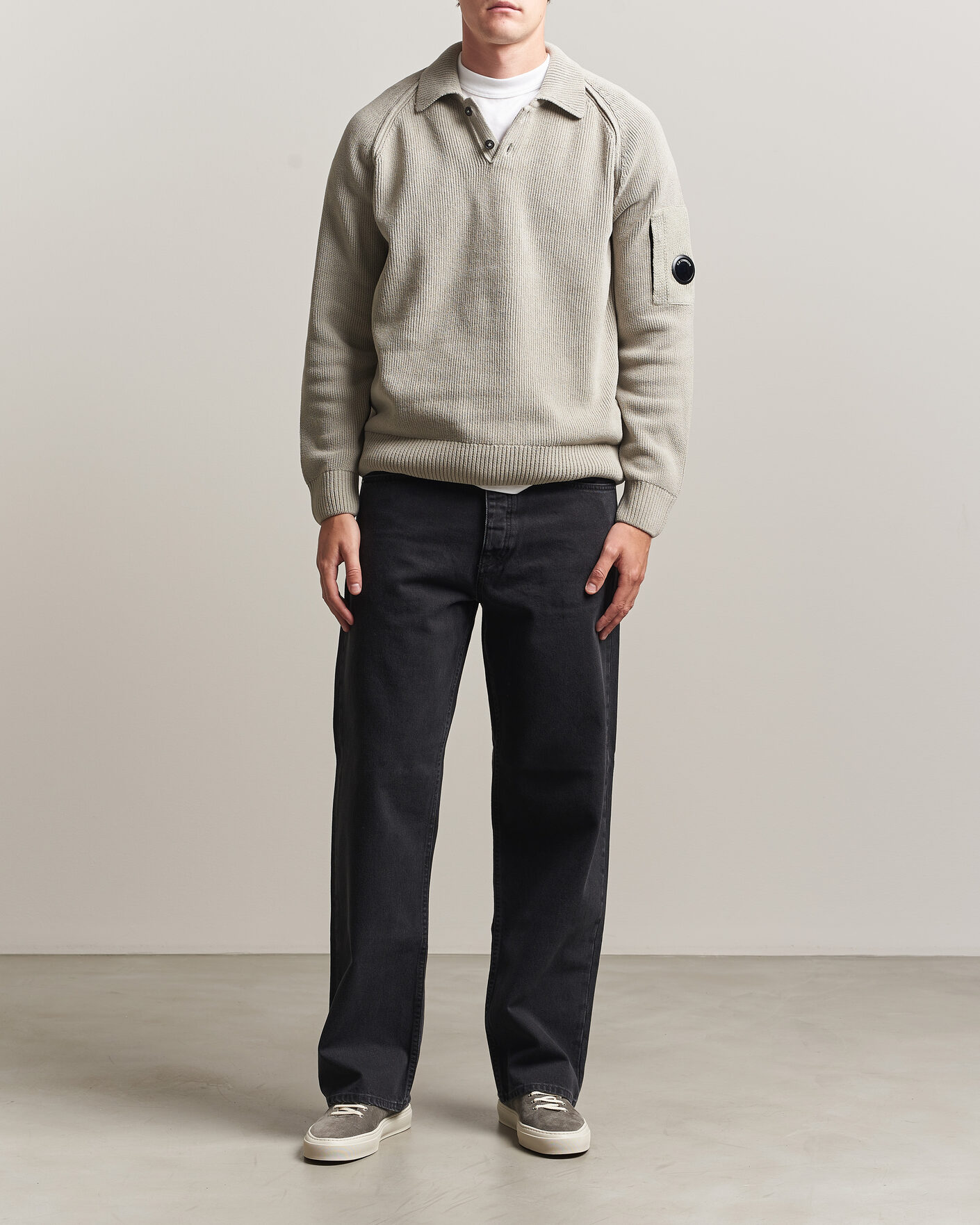 Men | Sweaters & Knitwear | C.P. Company | Cotton Chenille Polo Collar Light Grey