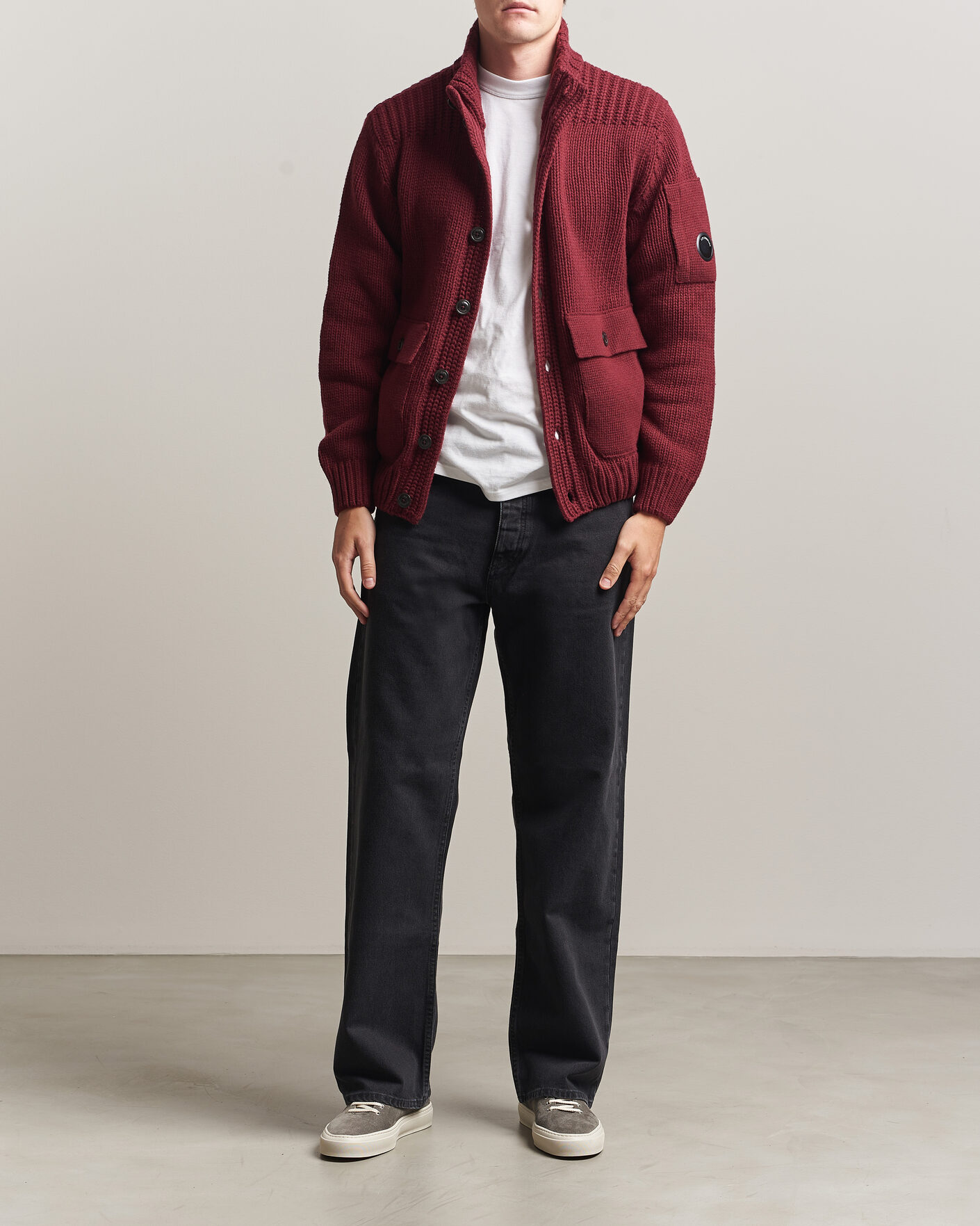Men | Sweaters & Knitwear | C.P. Company | Heavy Lambswool Cardigan Burgundy