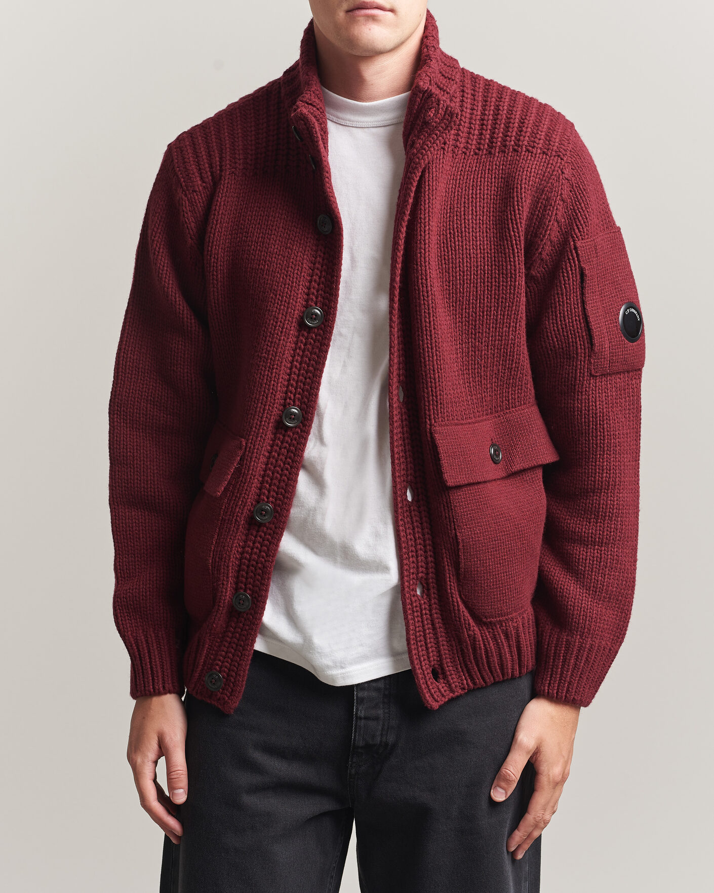 Men | Sweaters & Knitwear | C.P. Company | Heavy Lambswool Cardigan Burgundy