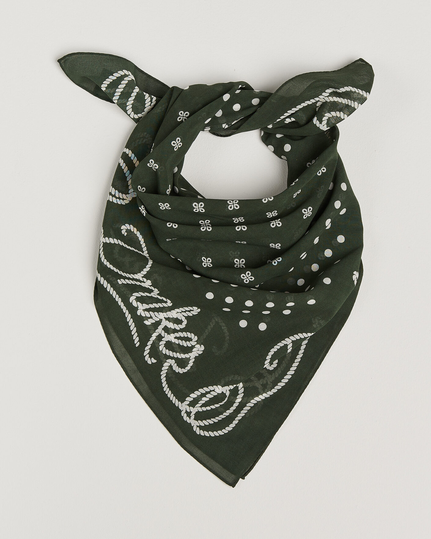 Men | Dress Scarves | Drake's | Rope Border Cotton Bandana Green