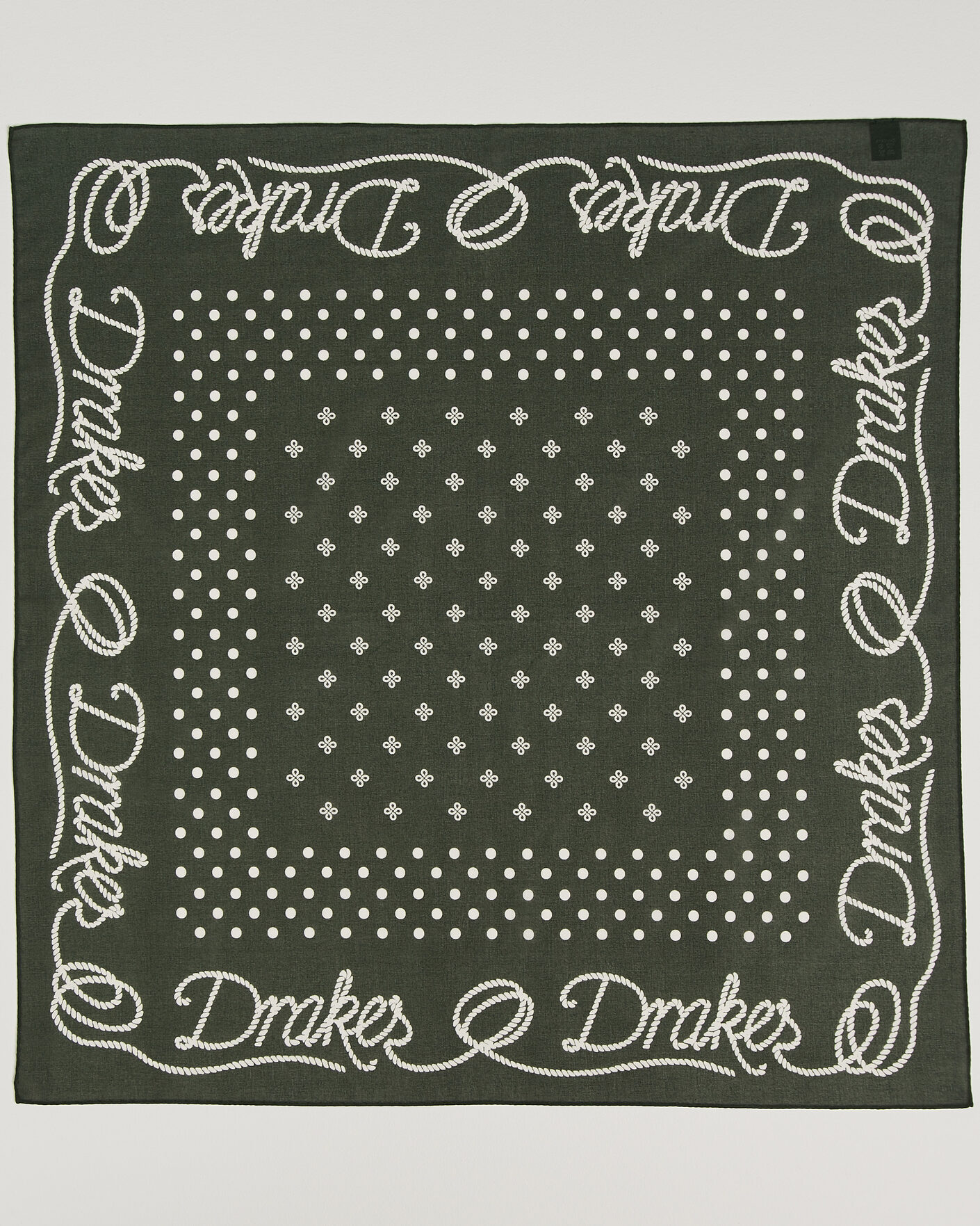 Men | Dress Scarves | Drake's | Rope Border Cotton Bandana Green