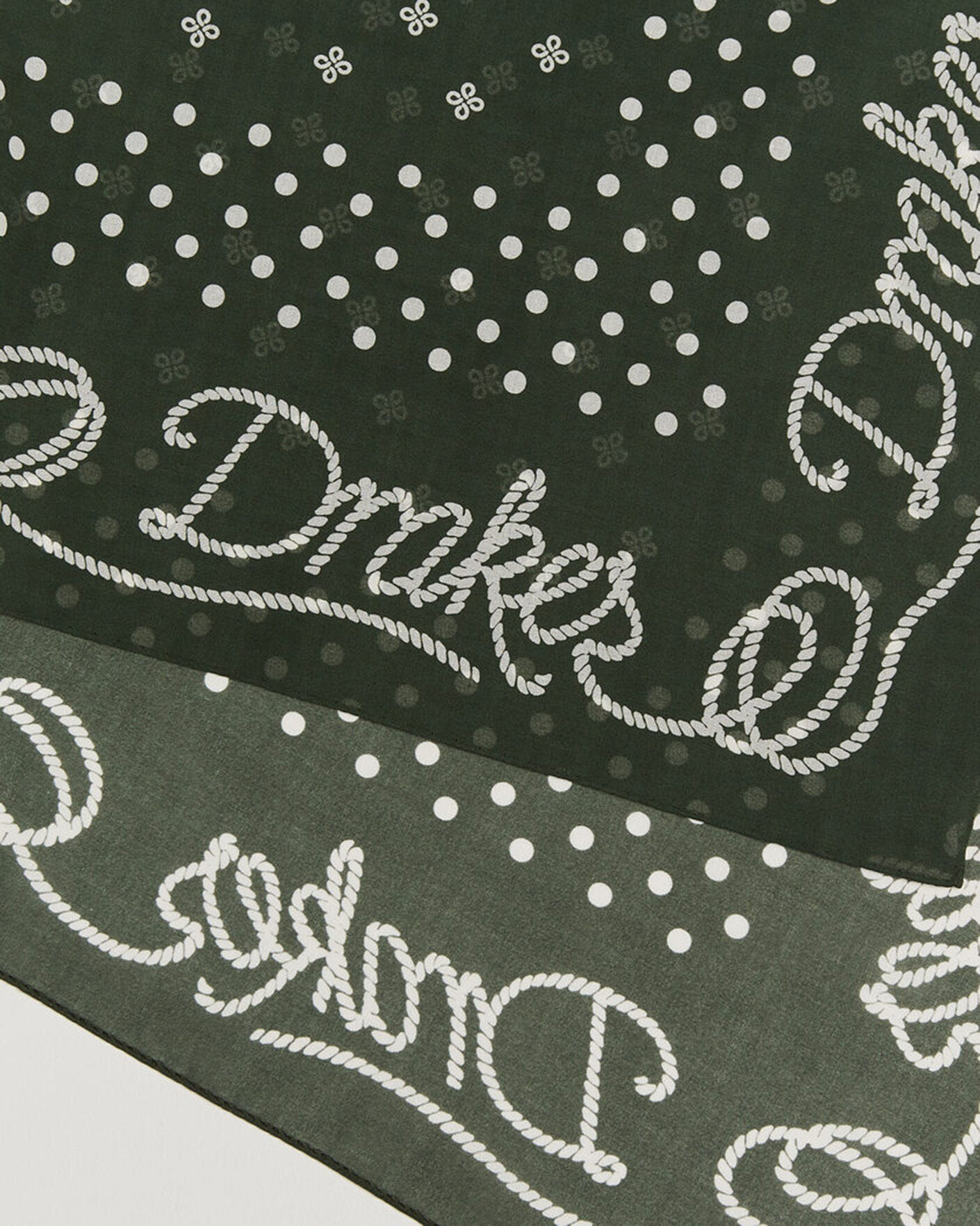 Men | Dress Scarves | Drake's | Rope Border Cotton Bandana Green