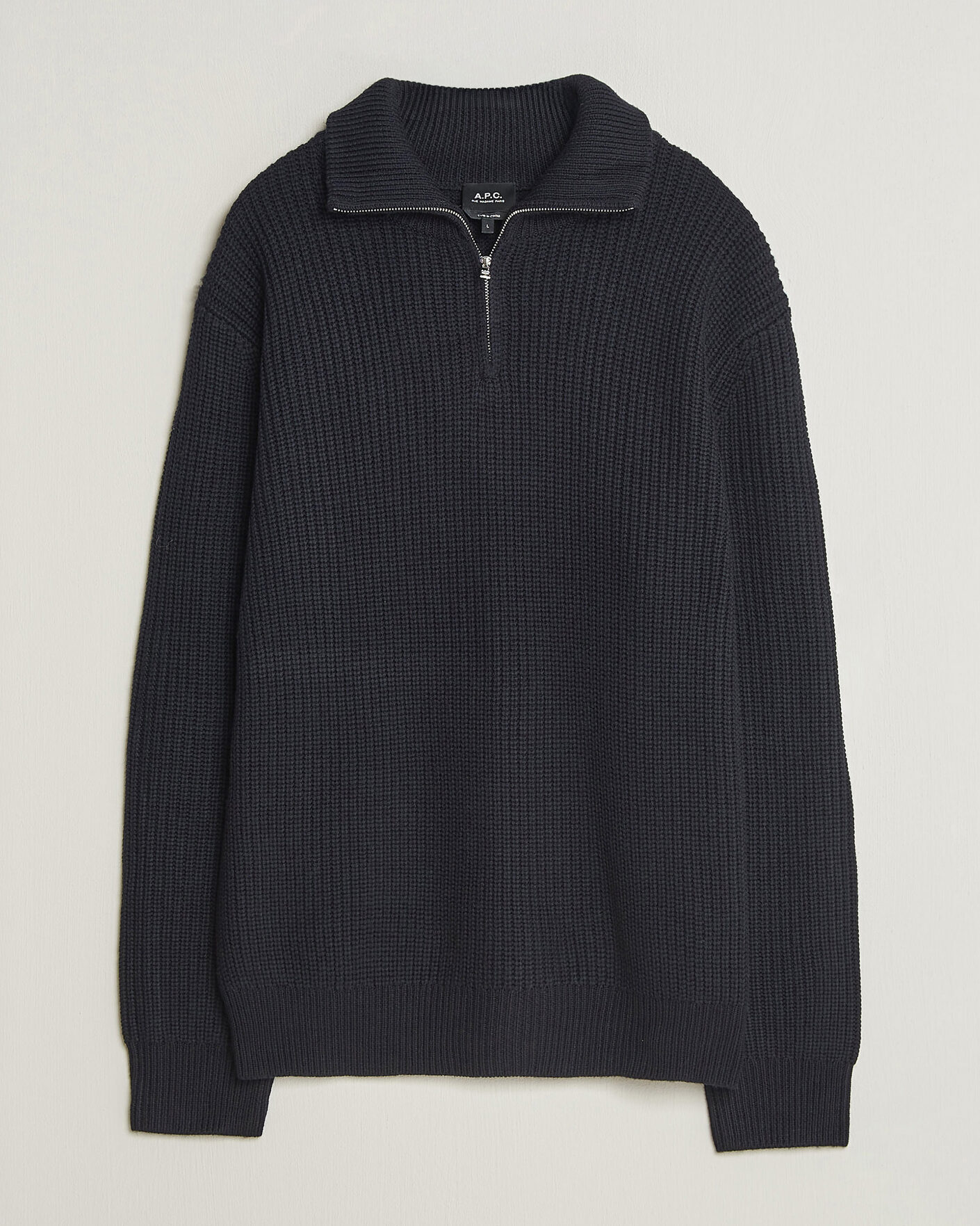 Men | Sweaters & Knitwear | A.P.C. | Daniel Wool Rib Knitted Half Zip Dark Navy